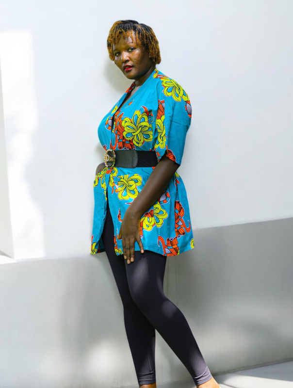 Azure Ribbon Short Kimono