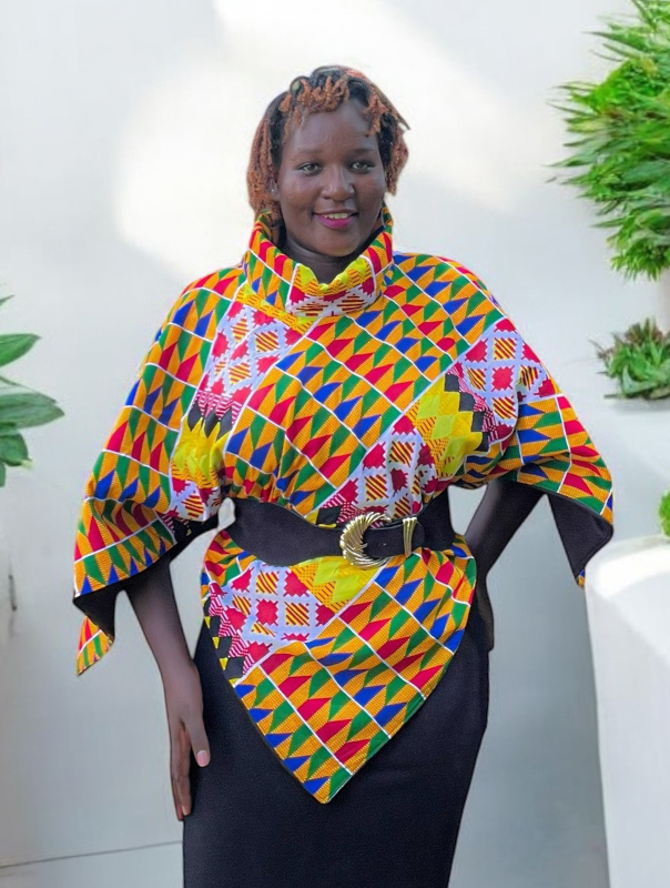 Ankara Poncho In Diagonal Print