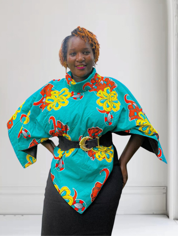 Ankara Poncho In Vibrant Ribbon Print