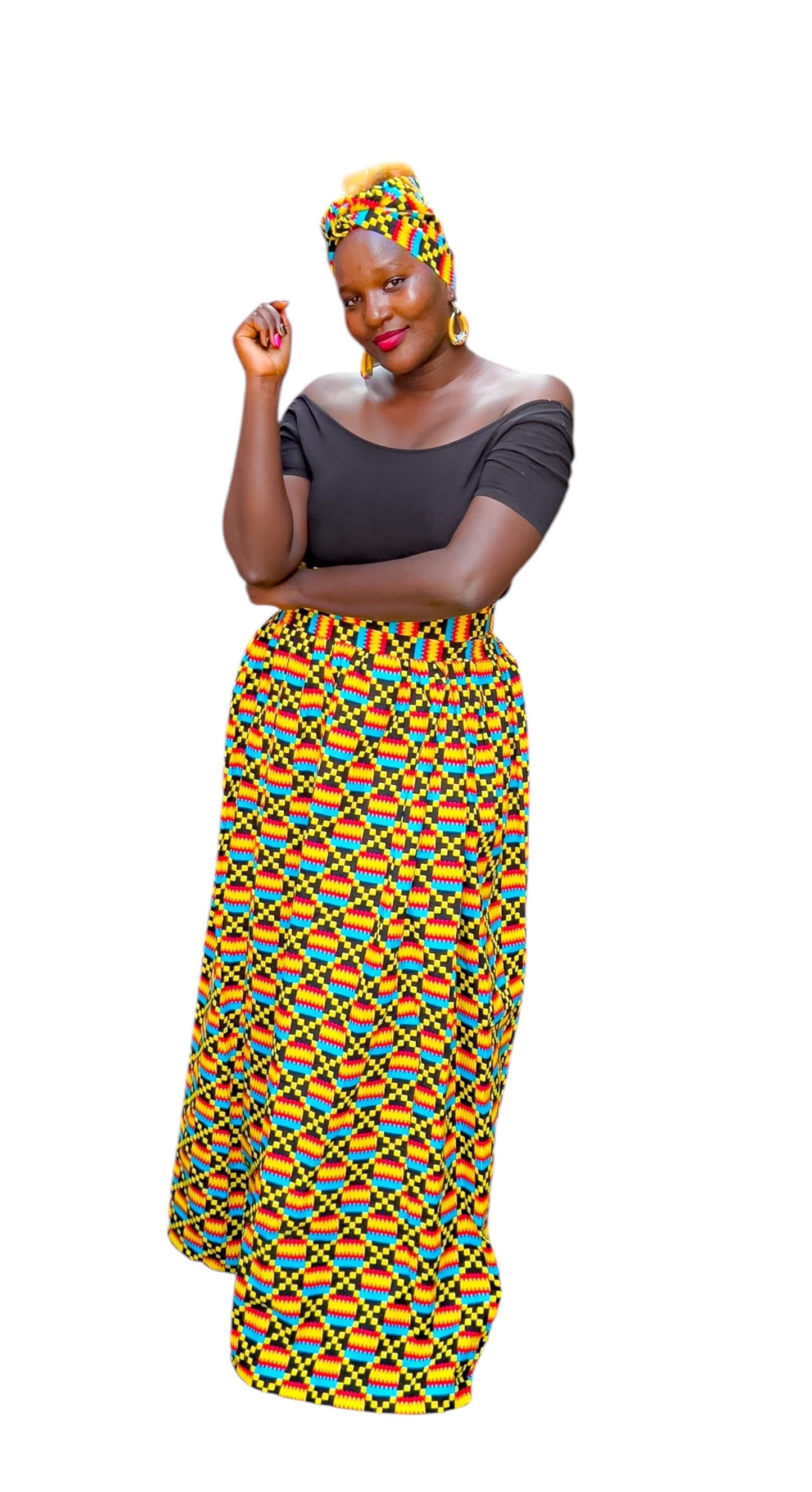 Ankara Long Diagonal Skirt