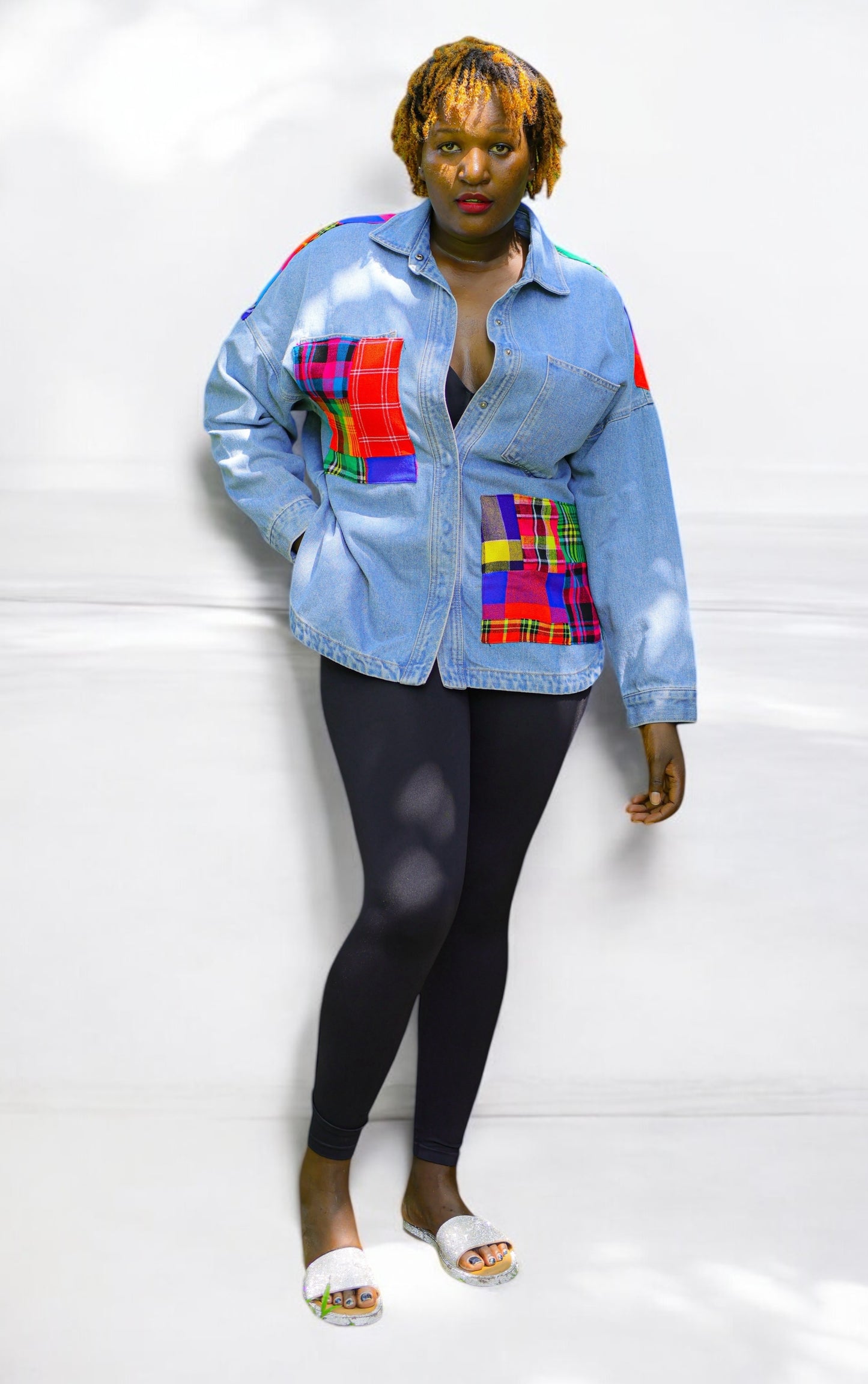 Acid Wash Ankara Fusion Denim in Square Pattern