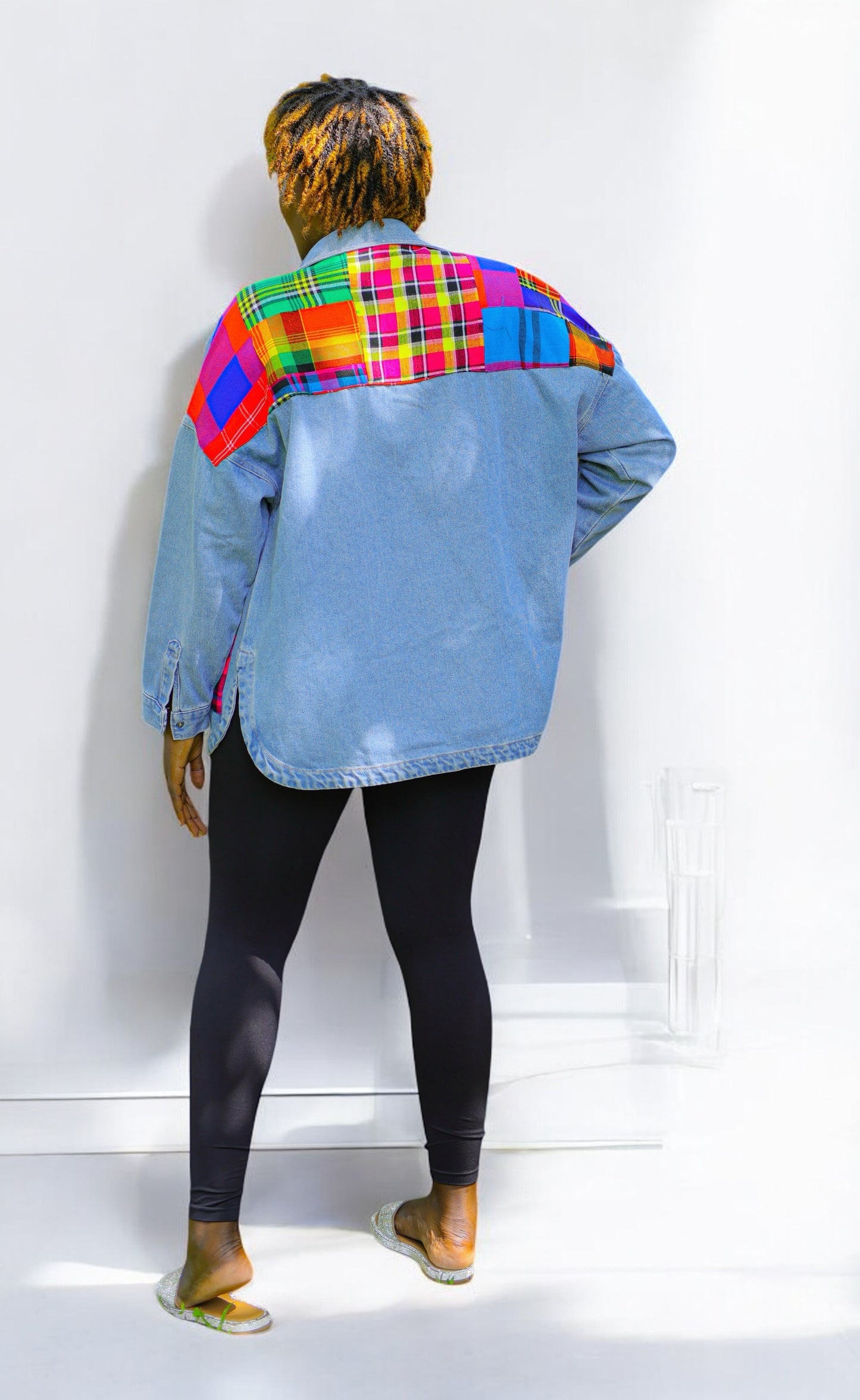 Acid Wash Ankara Fusion Denim in Square Pattern