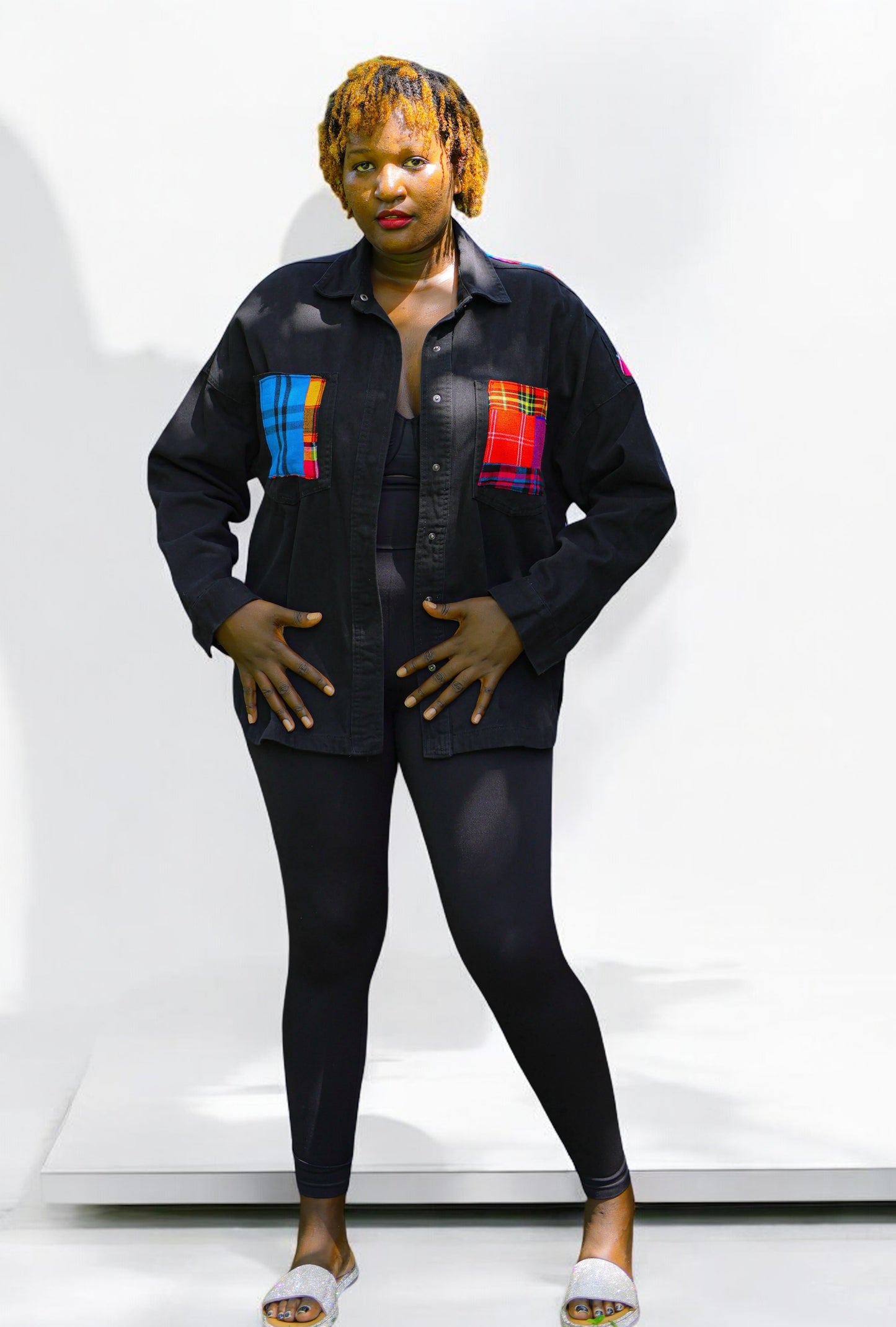 Ankara Fusion Dark Denim With Fushia Print