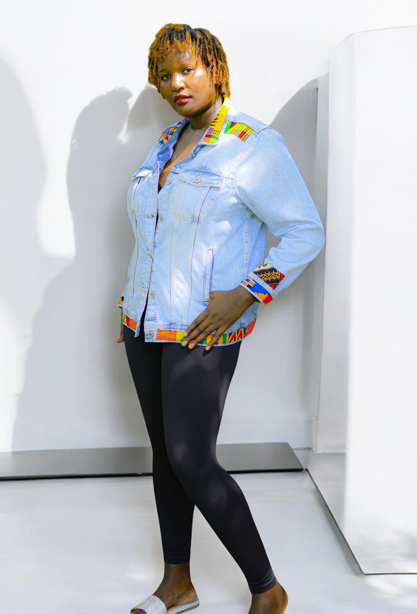 Acid Wash Ankara Fusion Denim in Strip