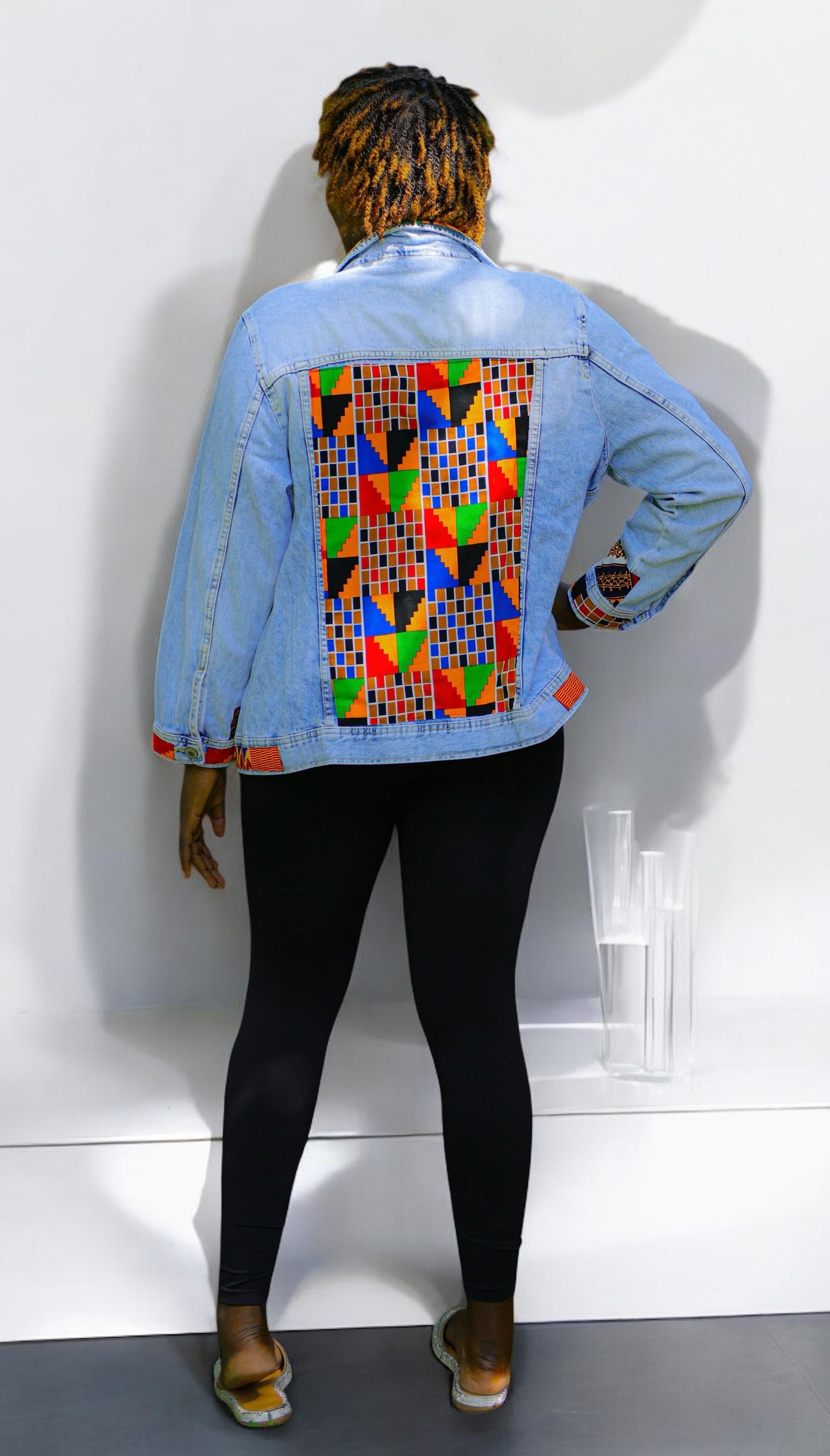 Acid Wash Ankara Fusion Denim in Box Print