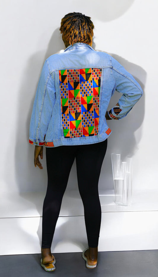 Acid Wash Ankara Fusion Denim in Box Print