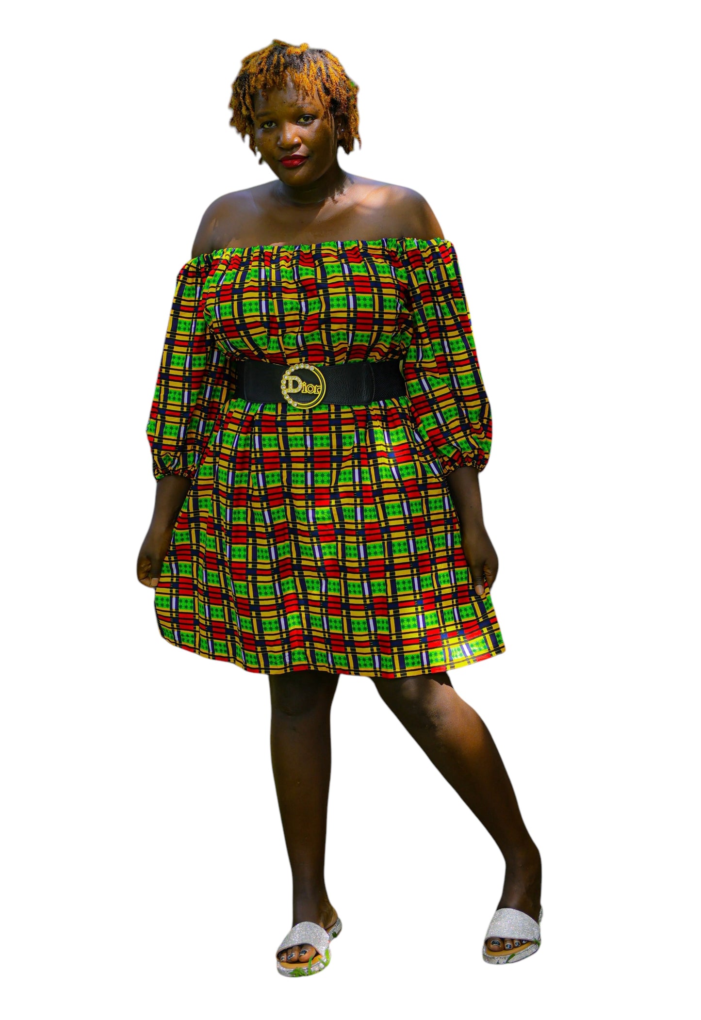 Playful Off Shoulder African Inspired Dress