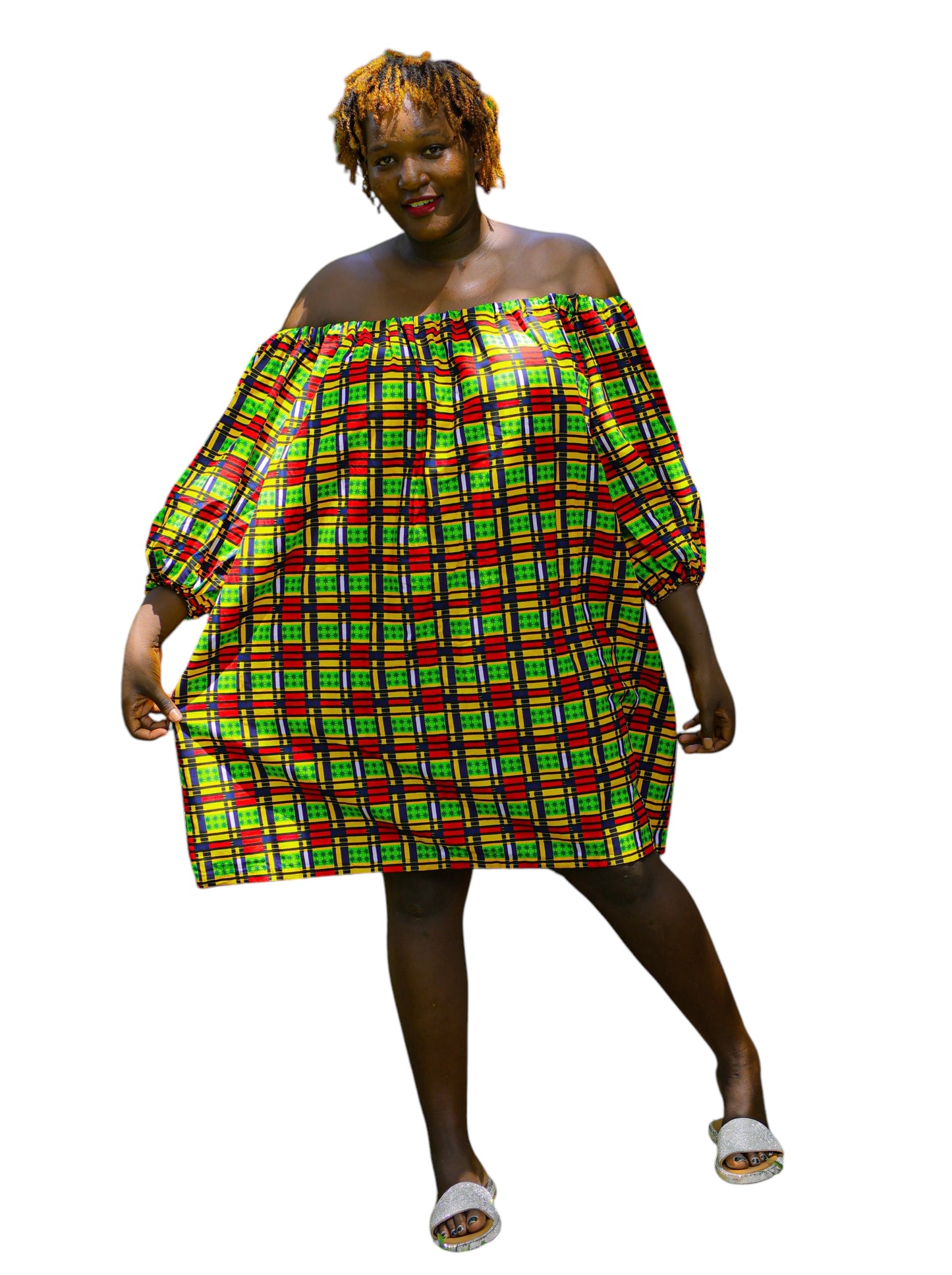 Playful Off Shoulder African Inspired Dress