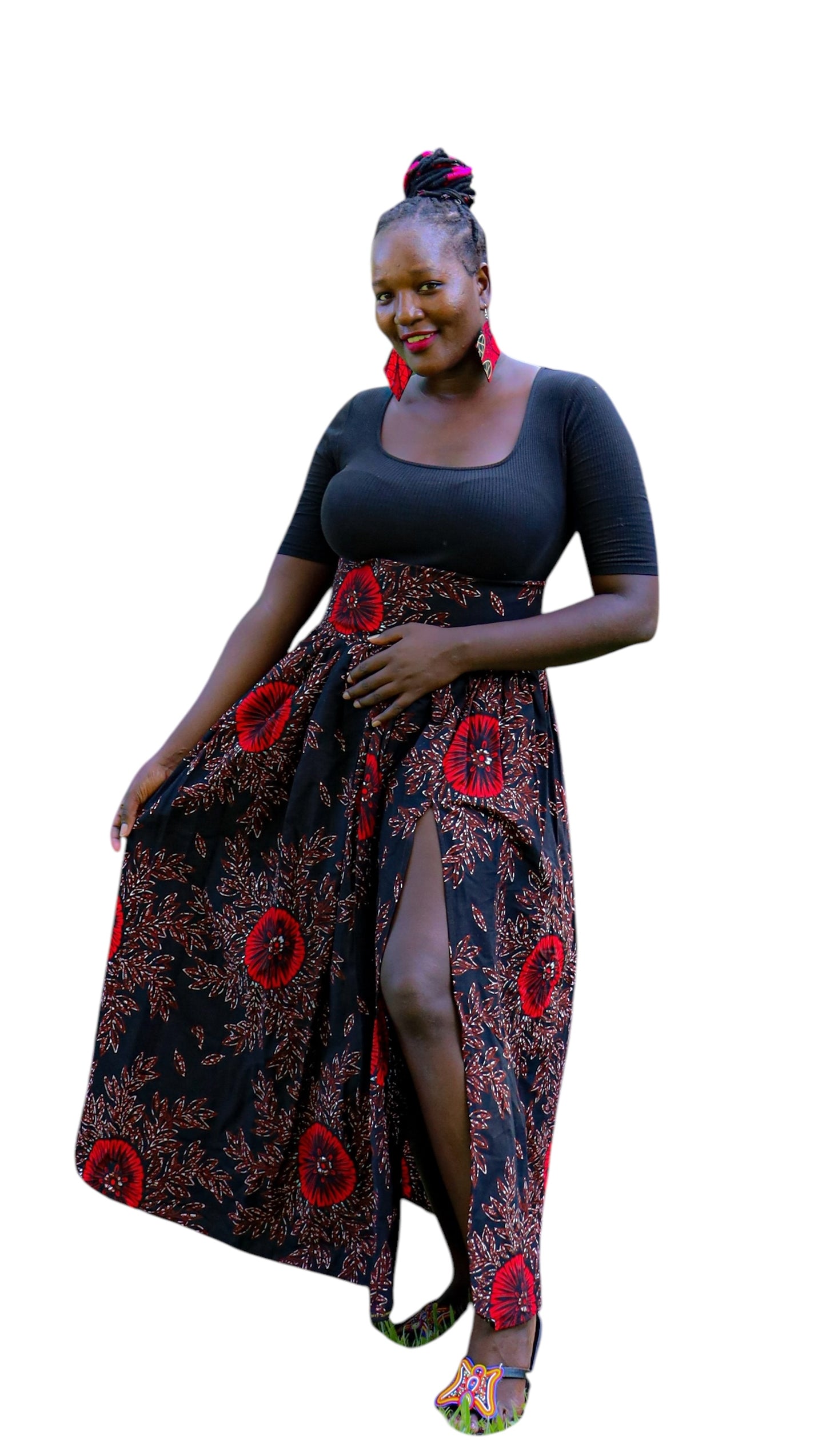 Long Ankara Skirt Blue Scarlet Vine