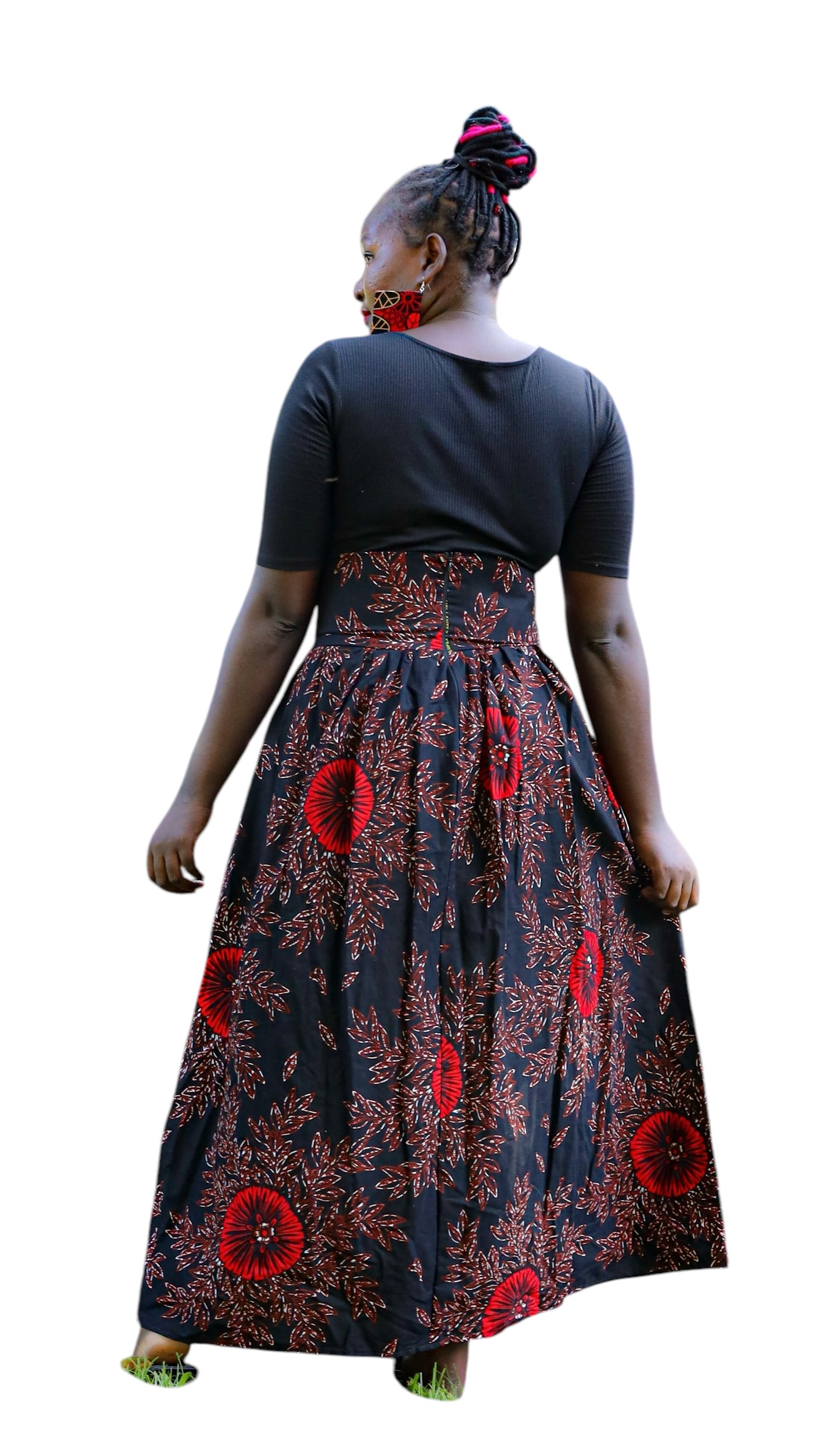 Long Ankara Skirt Blue Scarlet Vine