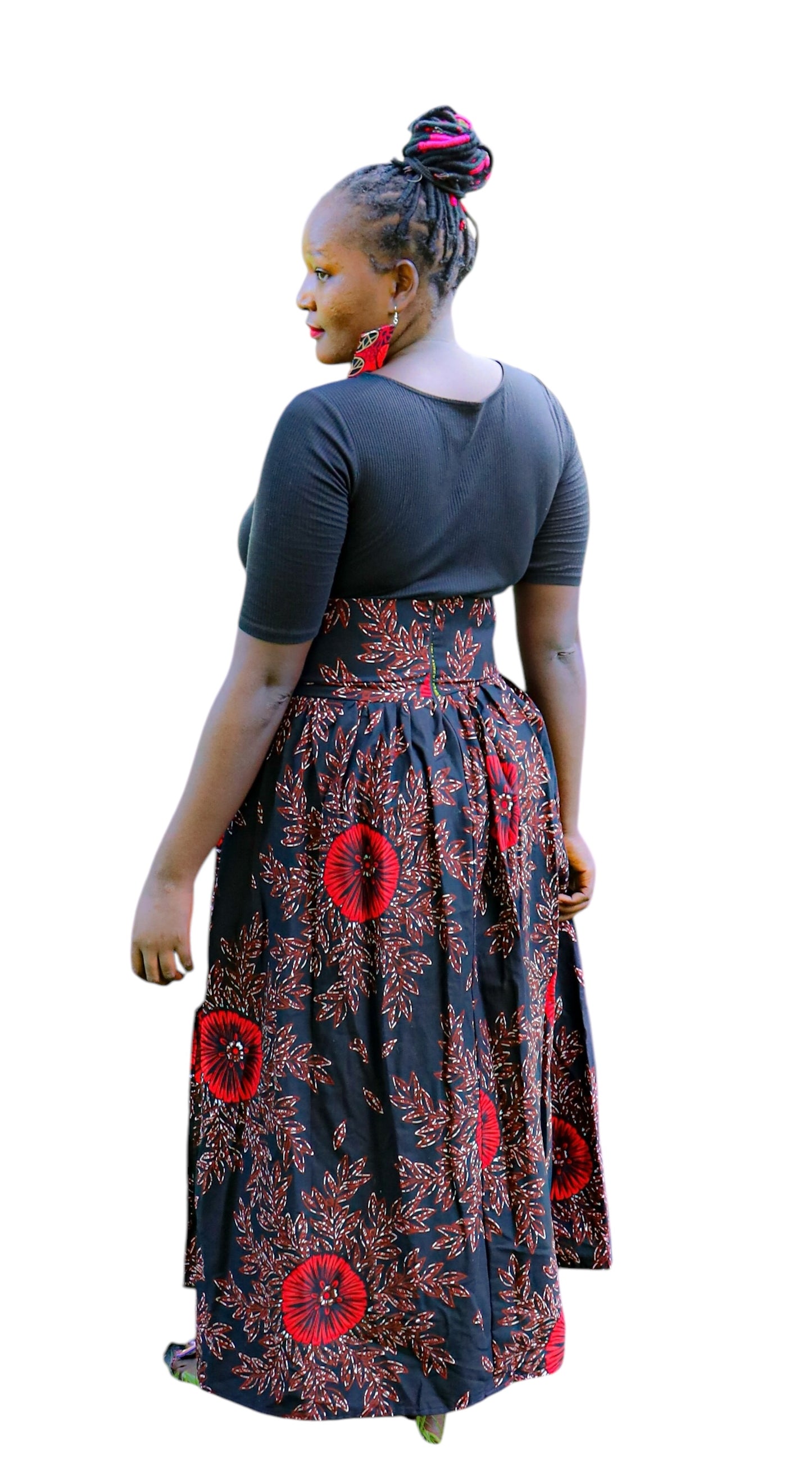 Long Ankara Skirt Blue Scarlet Vine