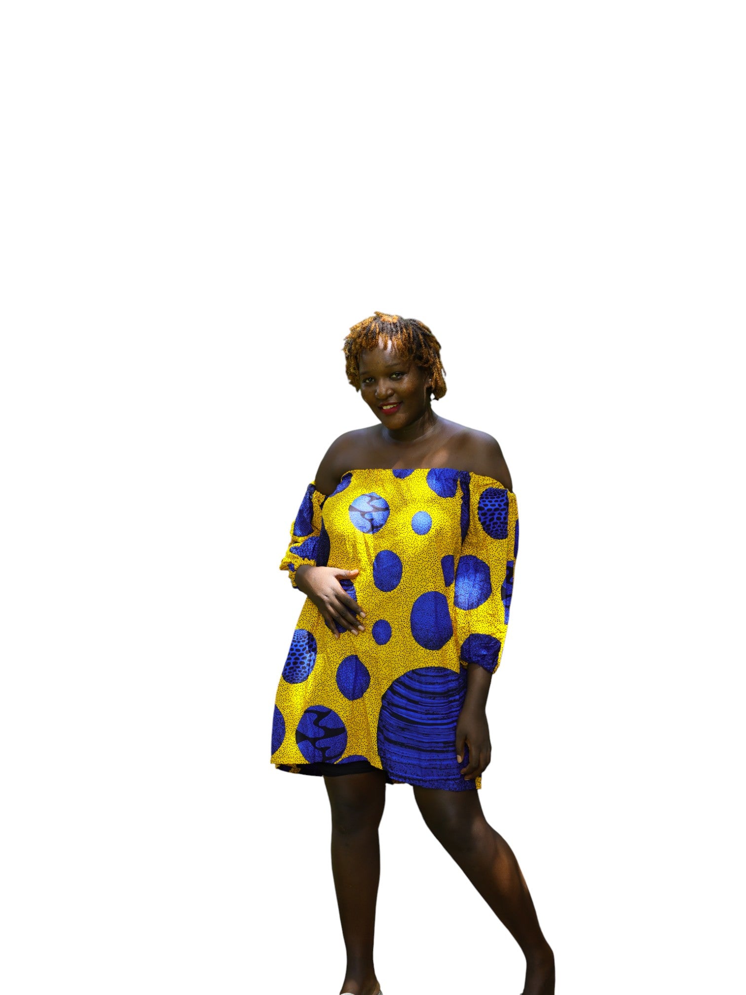 Off-Shoulder Dress - Blue Yellow