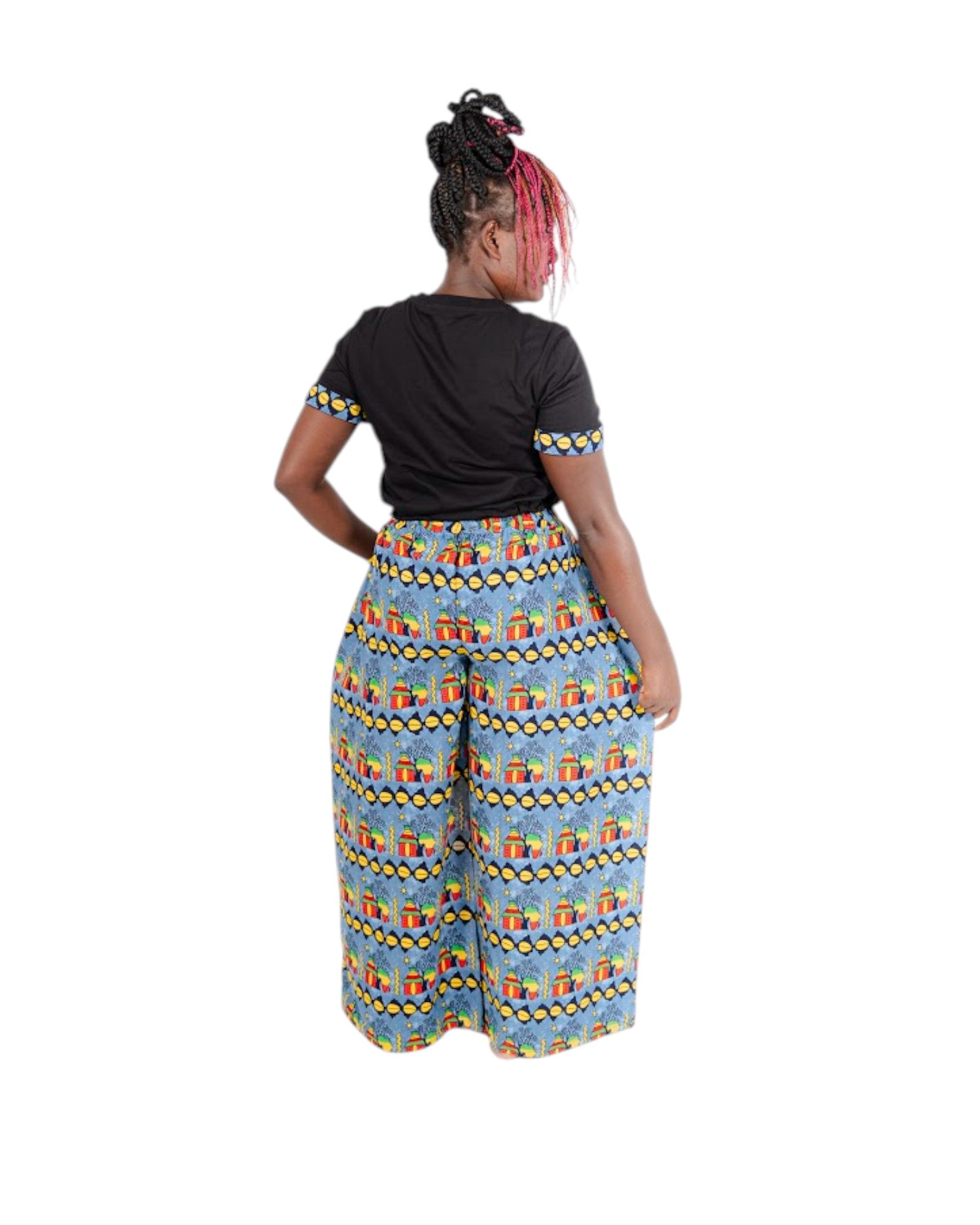 Baggy Ankara Trousers -Light blue and yellow