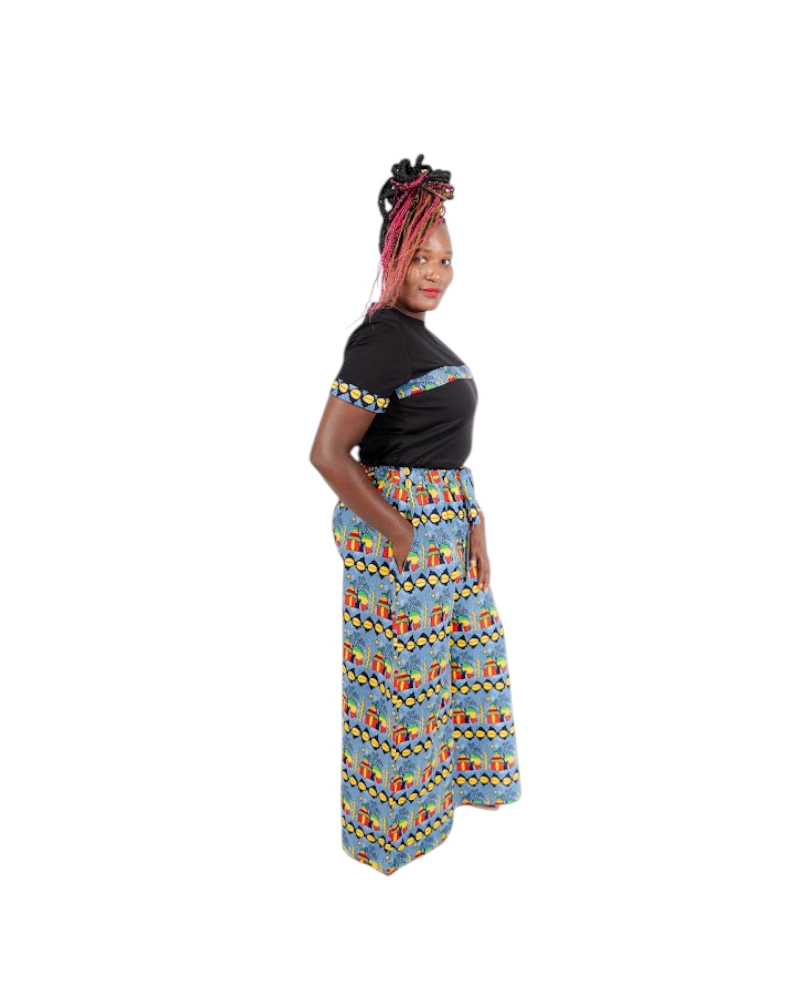 Baggy Ankara Trousers -Light blue and yellow