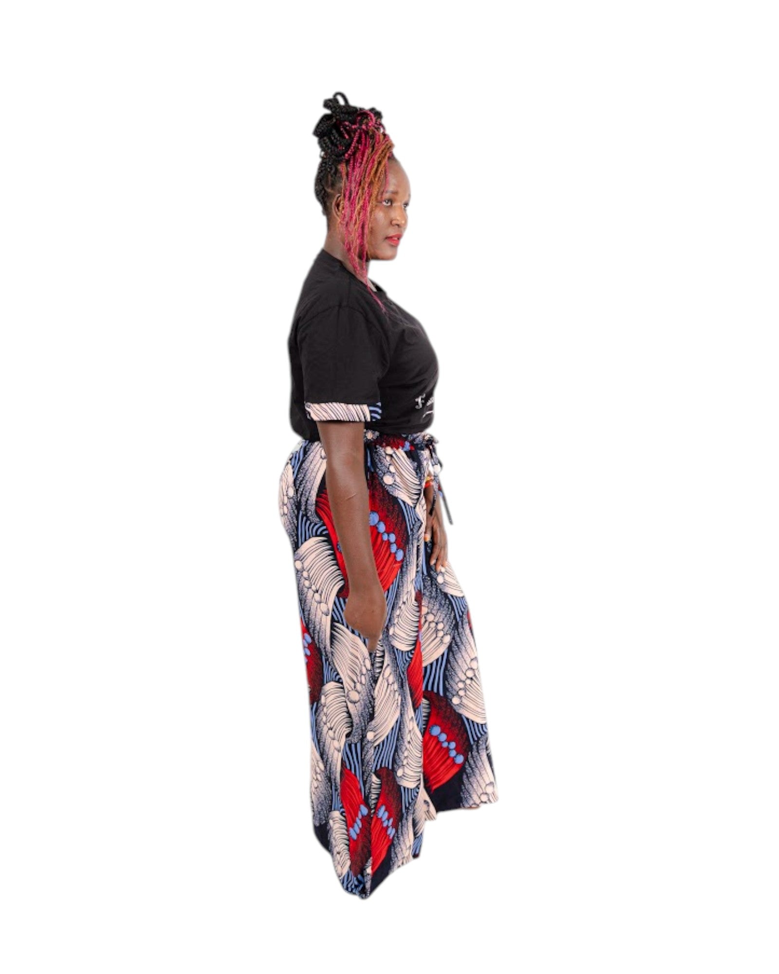 Baggy Ankara Trousers - Beige and red