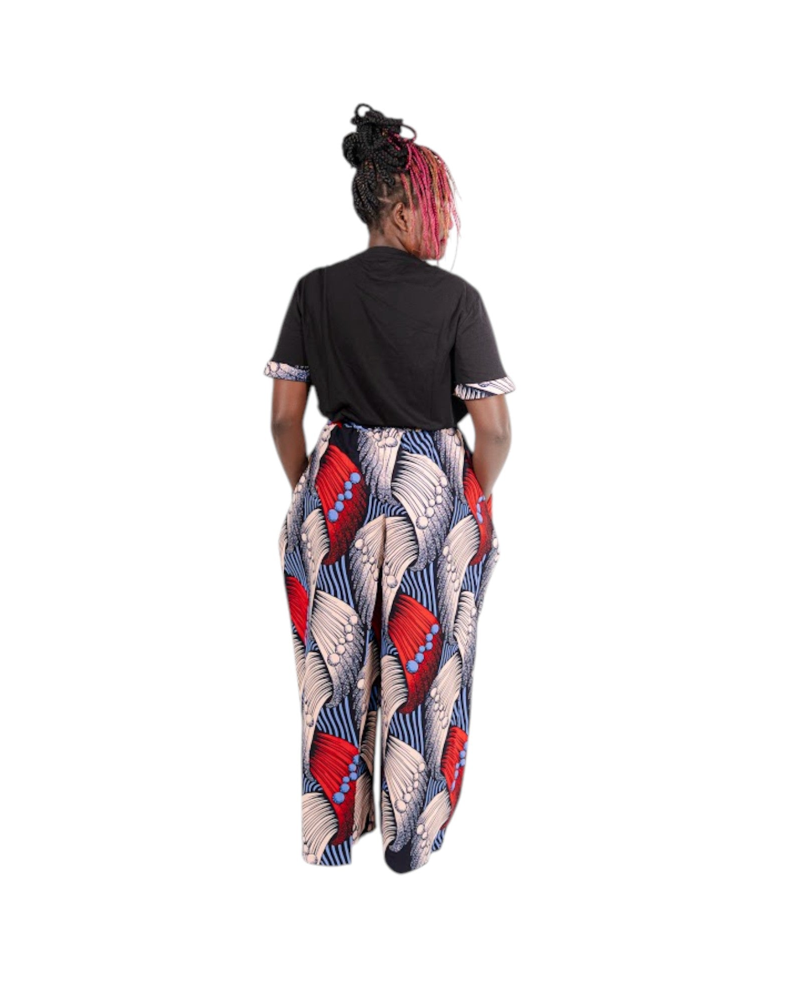 Baggy Ankara Trousers - Beige and red