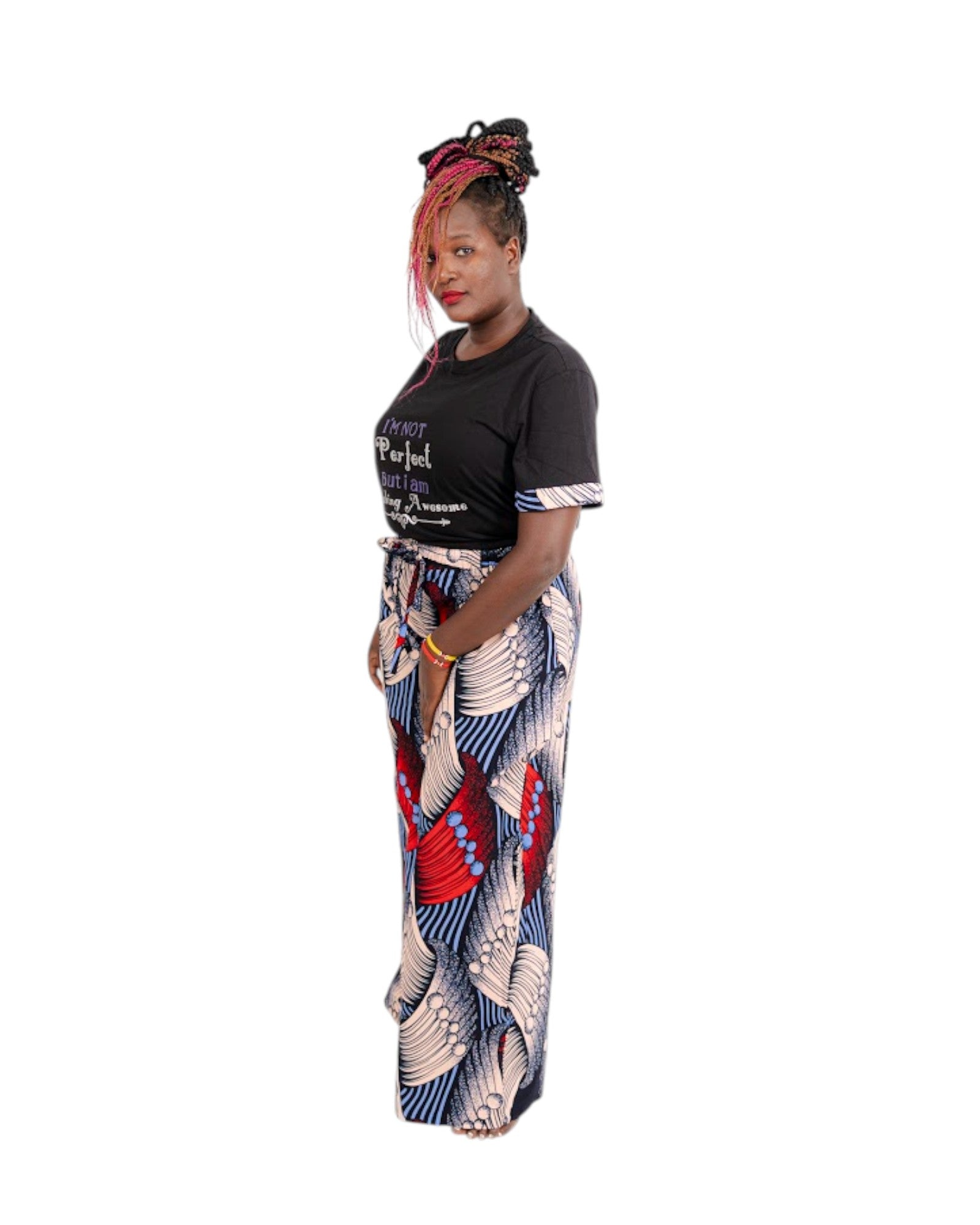 Baggy Ankara Trousers - Beige and red
