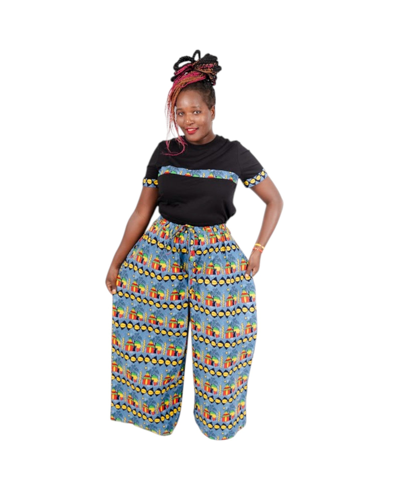 Baggy Ankara Trousers -Light blue and yellow