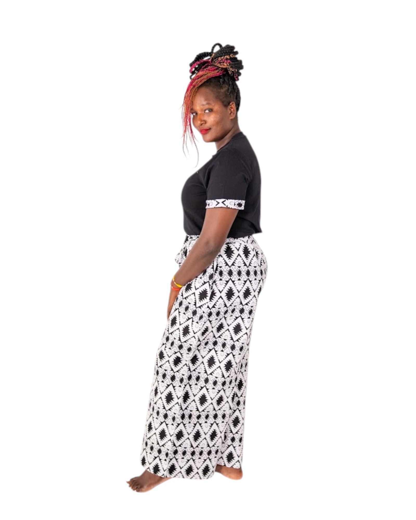 Baggy Ankara Trousers - Black and white