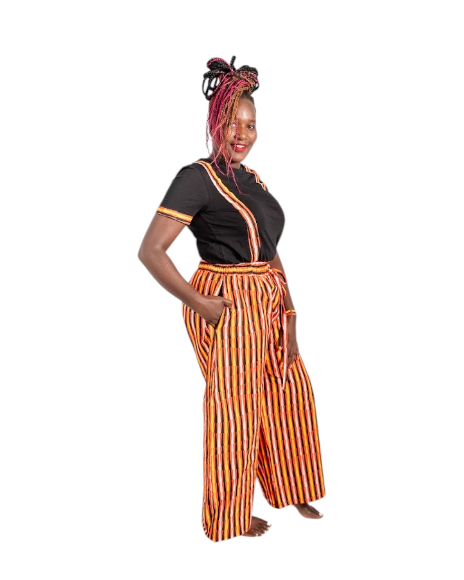 Baggy Ankara Trousers -Striped orange black