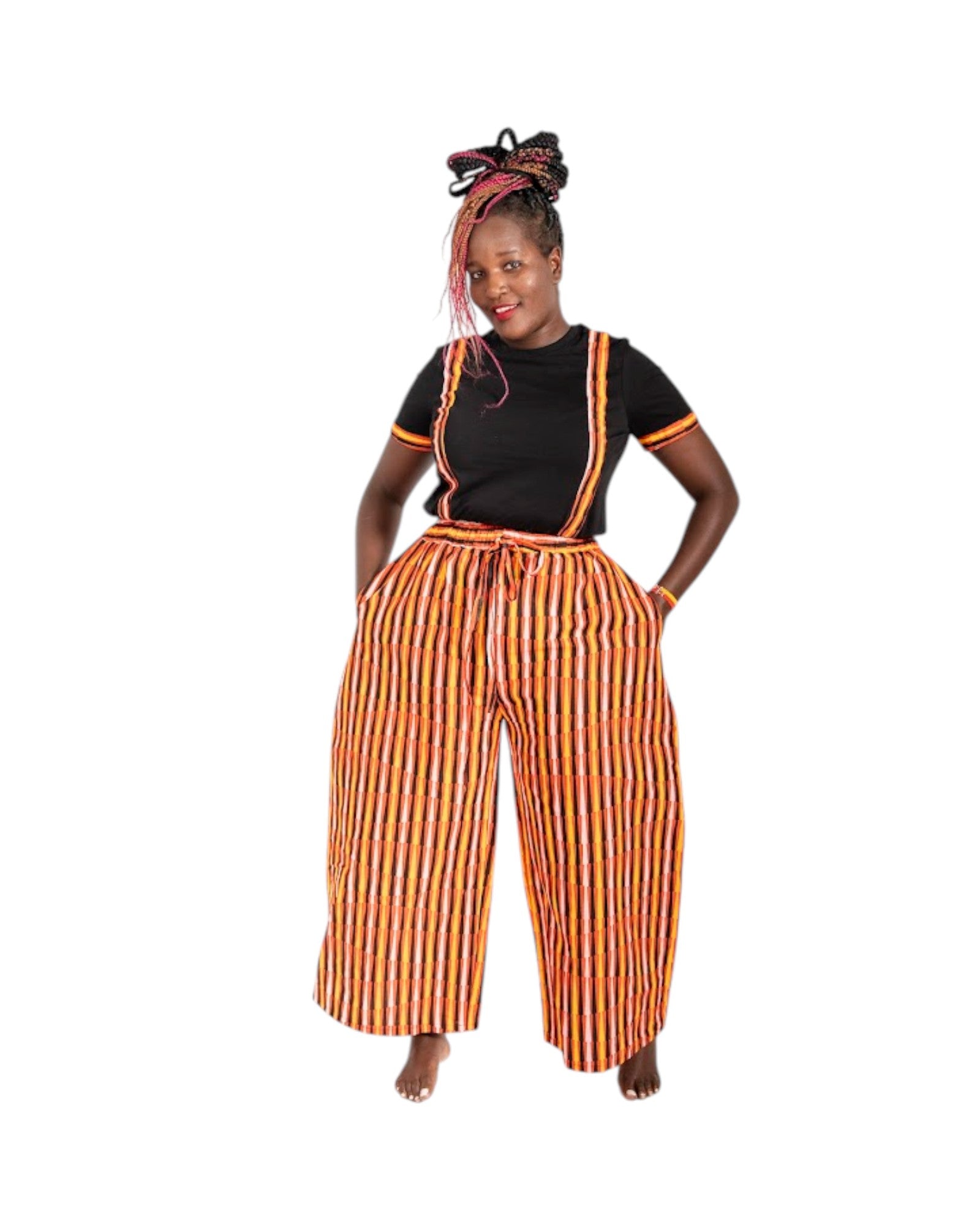 Baggy Ankara Trousers -Striped orange black
