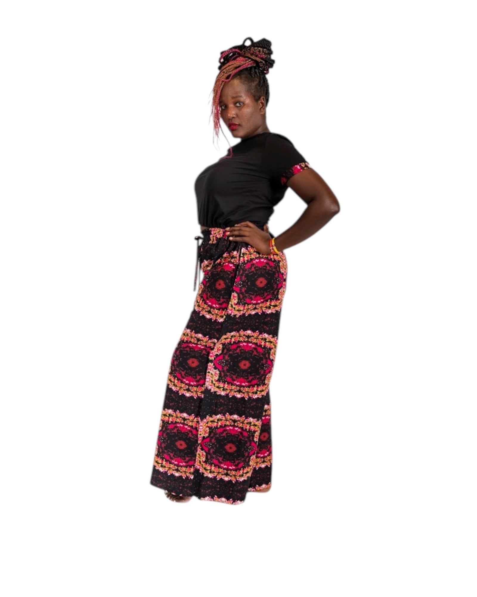 Baggy Ankara Trousers - Pink and black