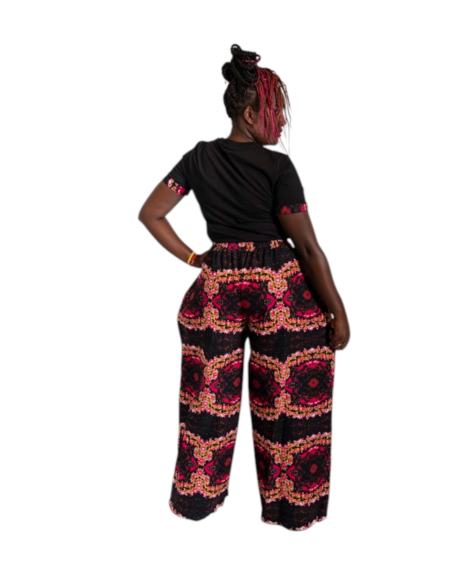 Baggy Ankara Trousers - Pink and black
