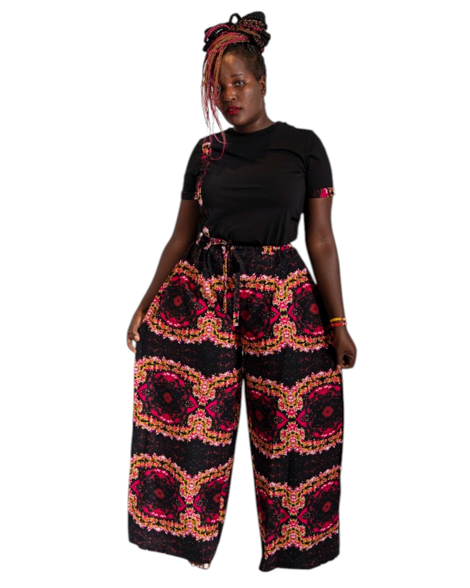 Baggy Ankara Trousers - Pink and black