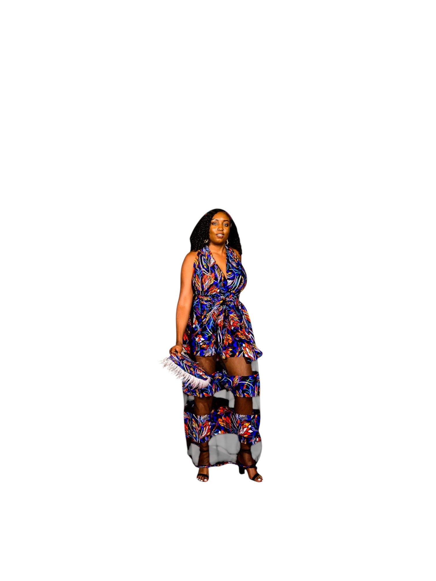 Blue Ankara Infinity Dress with Mesh