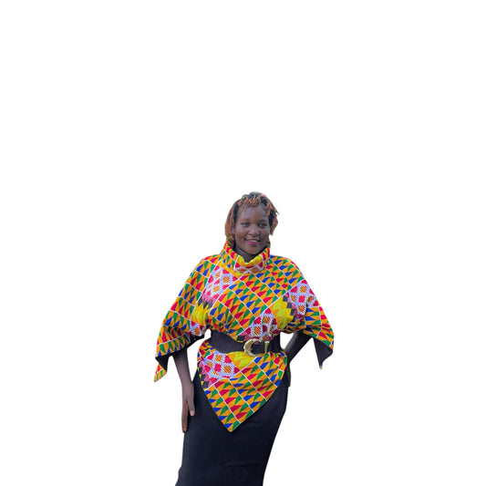 Ankara Poncho In Diagonal Print