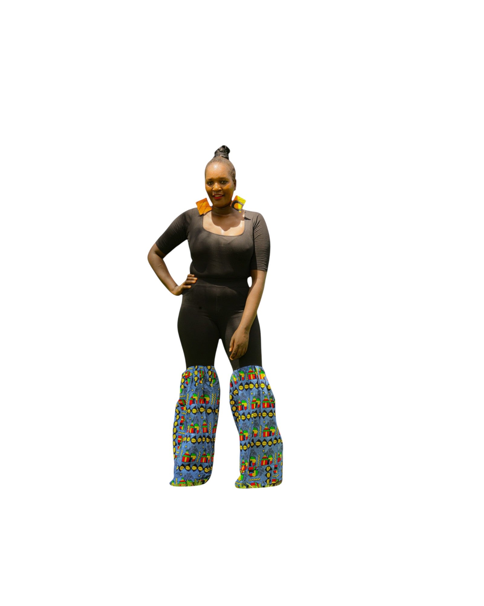 Ankara Fusion Jeggings - Light Blue and Yellow