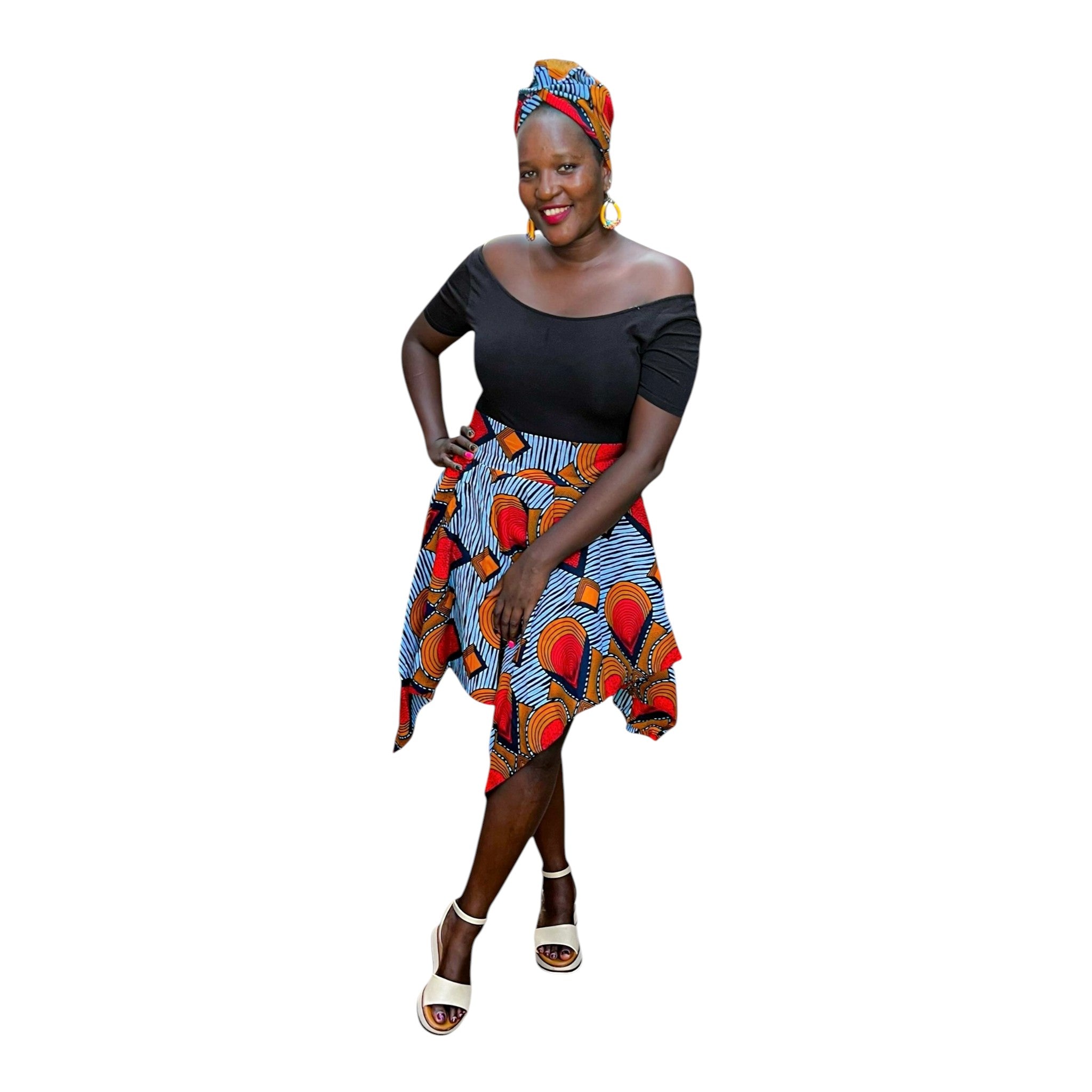 Ankara Short Skirt - light - Red Brown