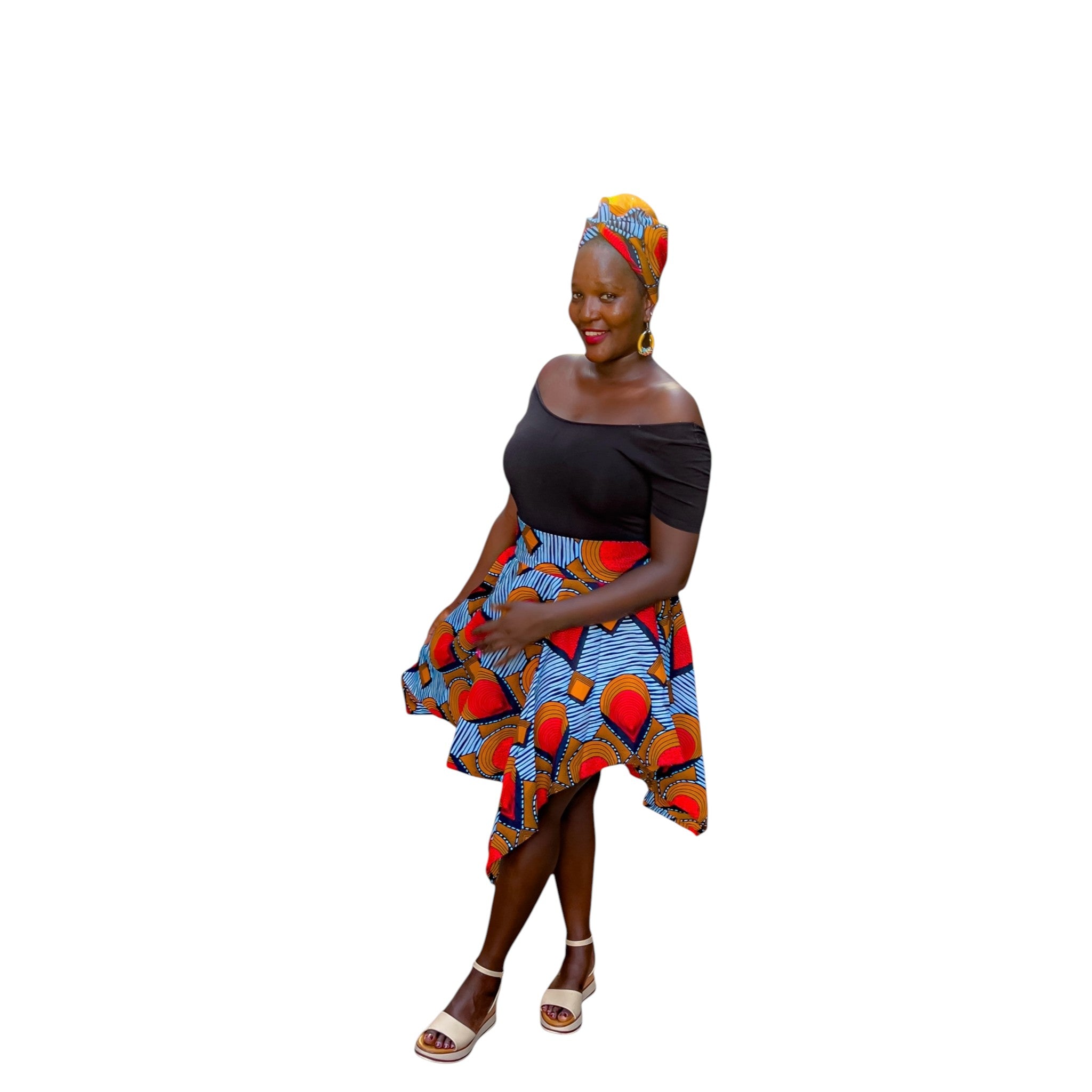 Ankara Short Skirt - light - Red Brown