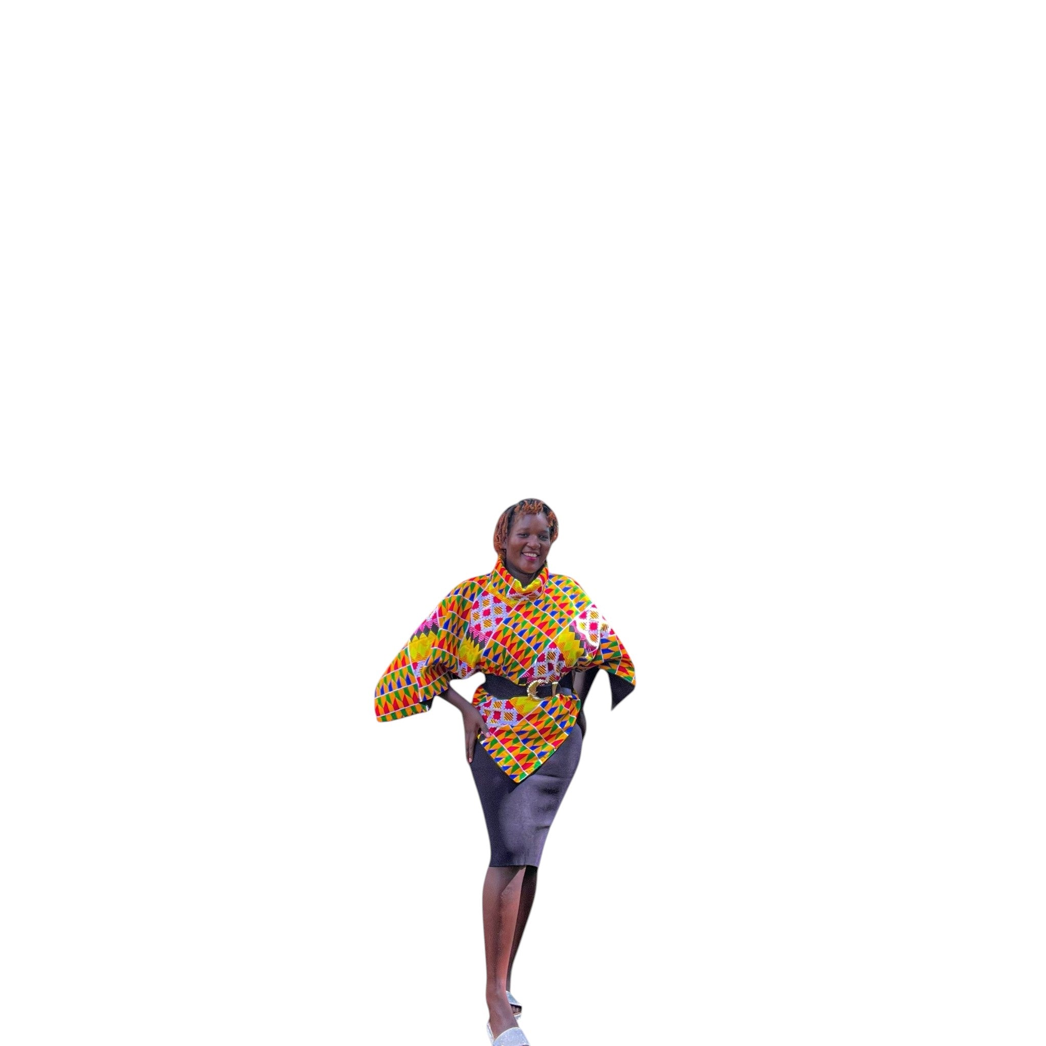 Ankara Poncho In Diagonal Print