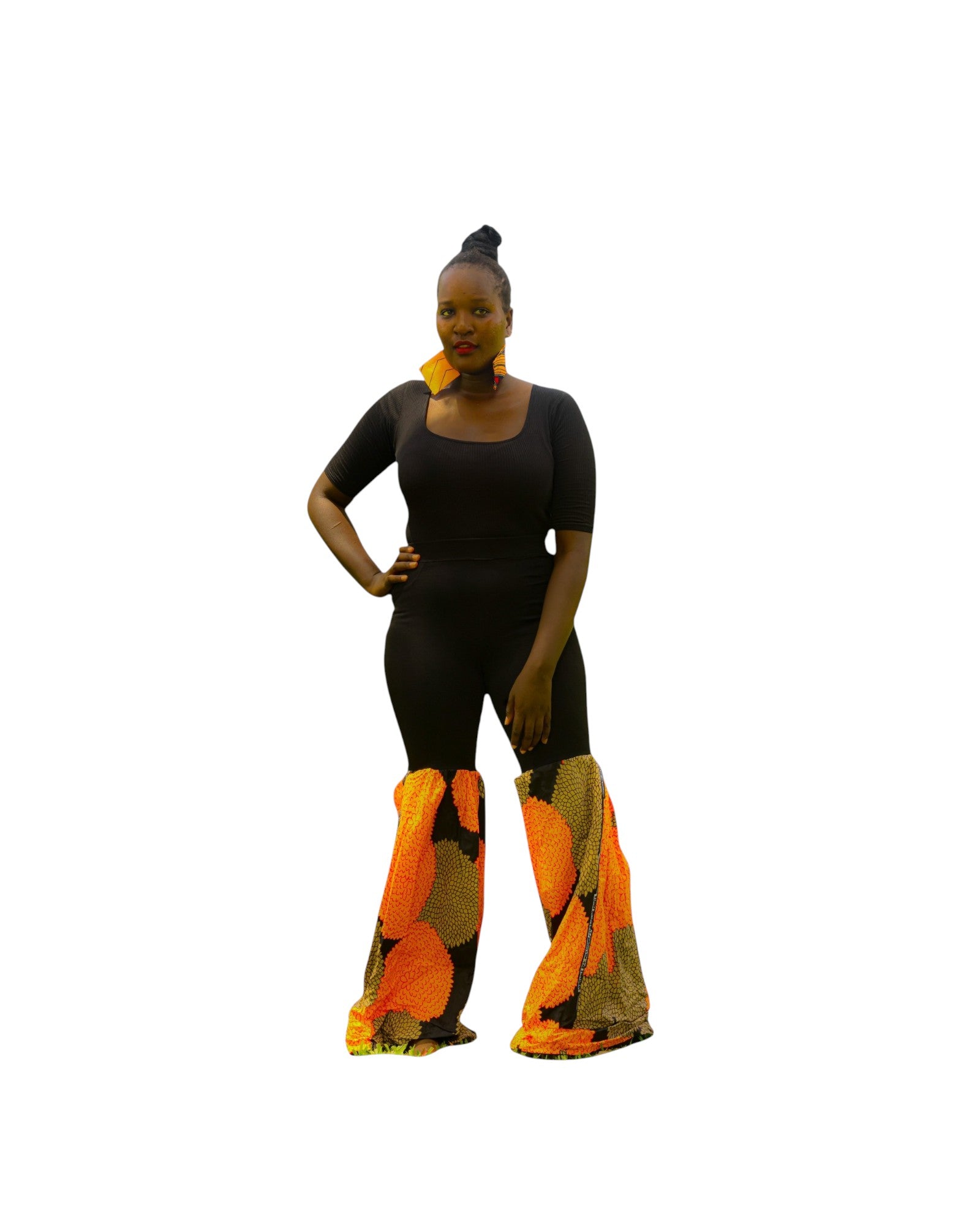 Ankara Fusion Jeggings - Beige orange