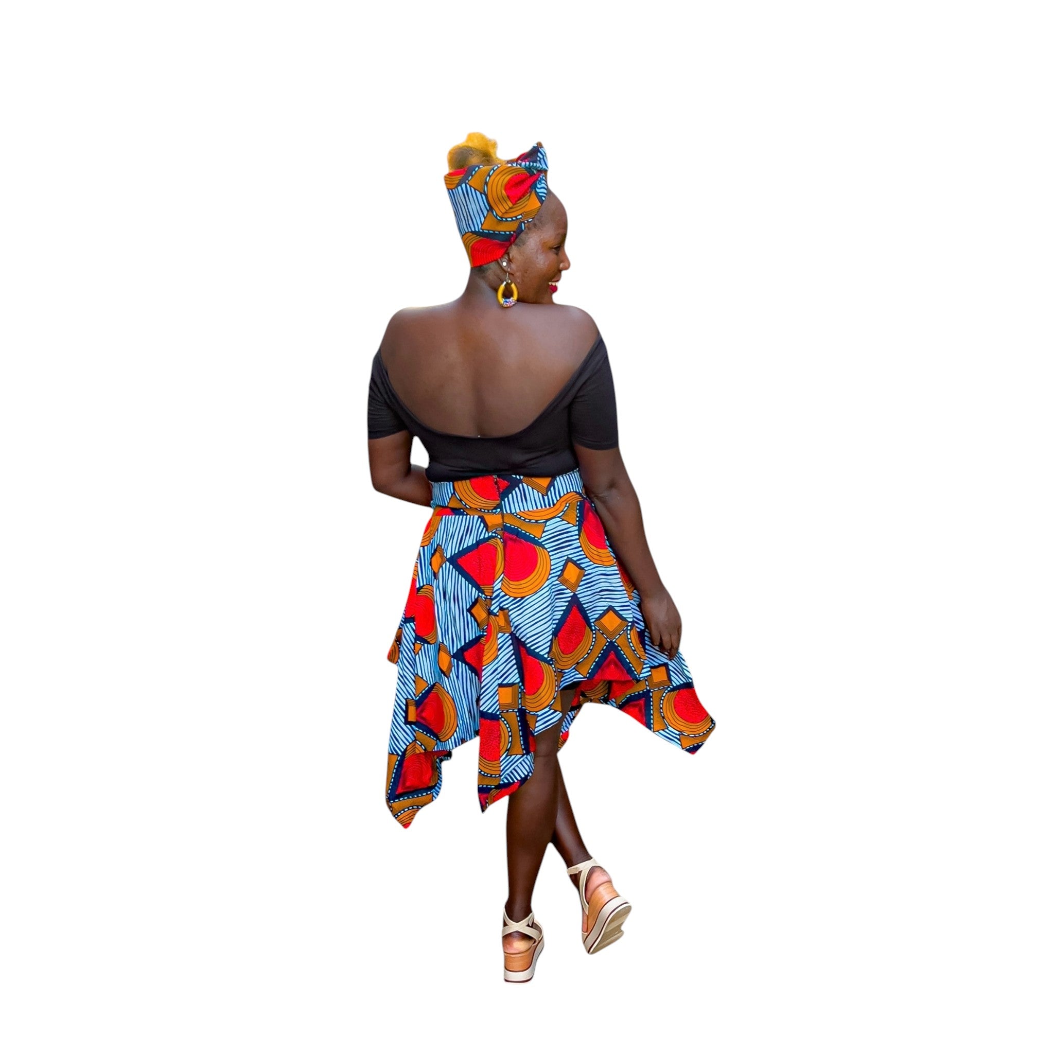 Ankara Short Skirt - light - Red Brown