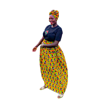 Ankara maxi Skirt - organge Petals