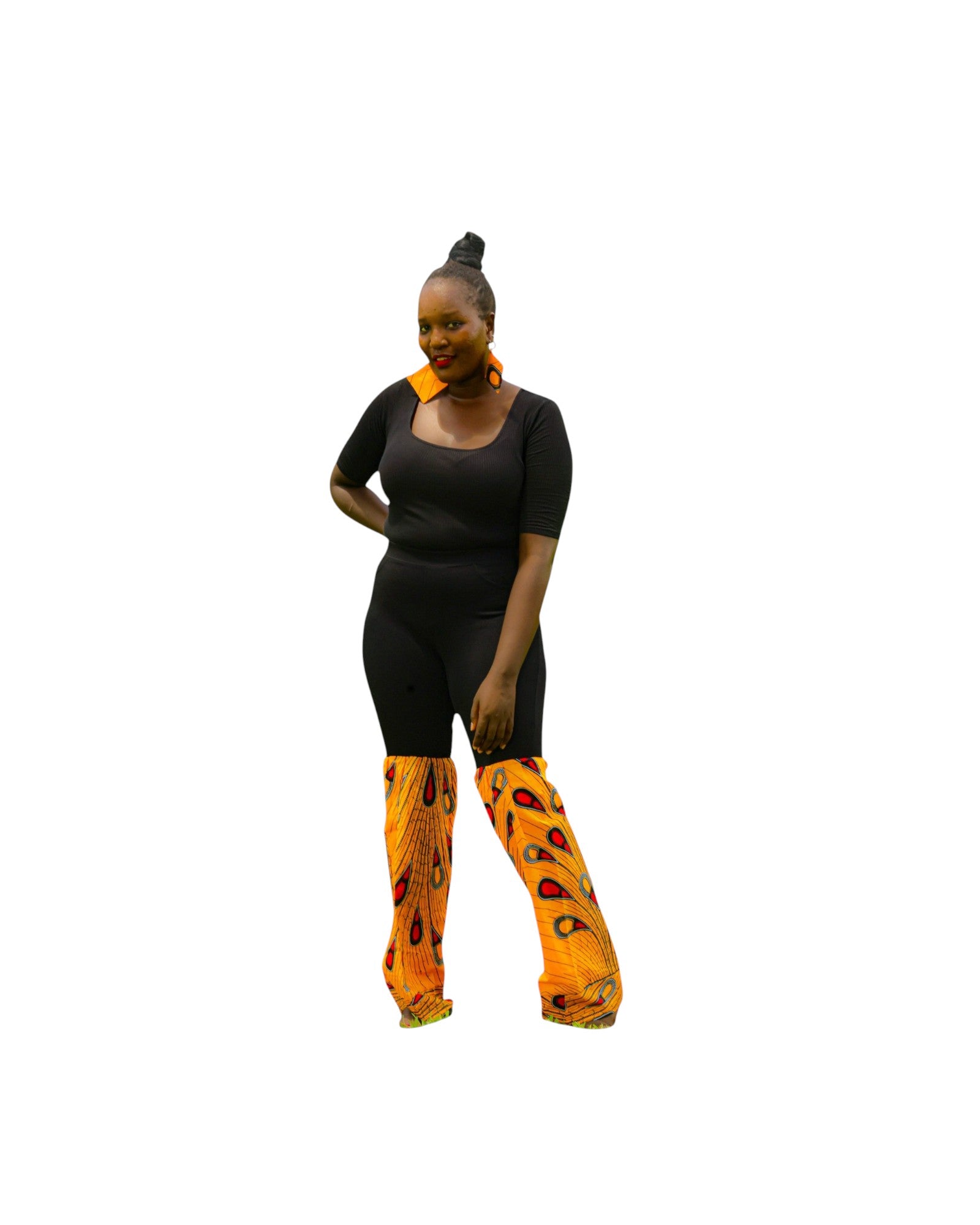 Ankara Fusion Jeggings - Tear drop orange