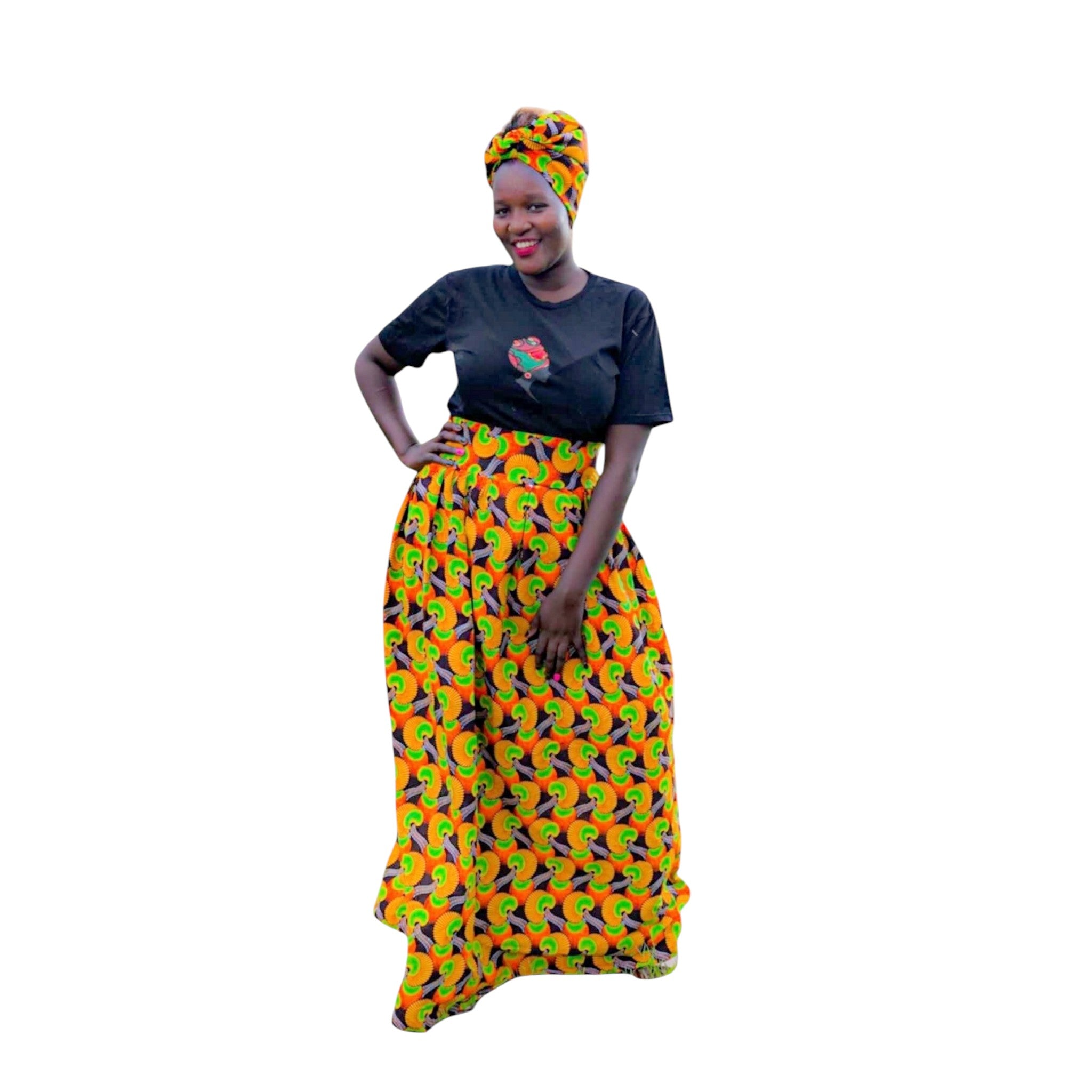 Ankara maxi Skirt - organge Petals