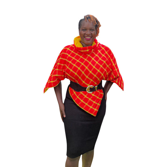 Maasai colours Poncho - Yellow Red