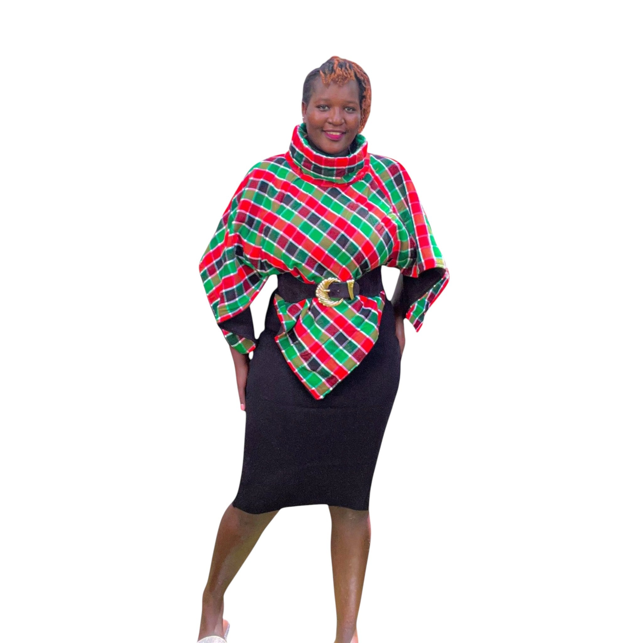 Maasai colours Poncho - Red Green Black