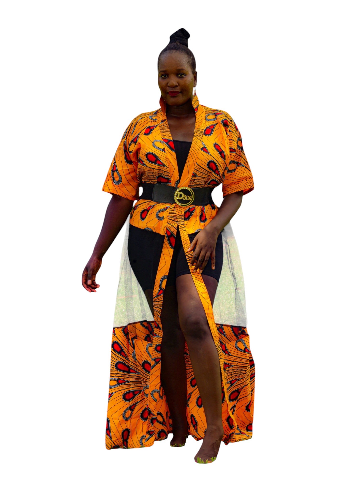 Mesh Kimono - orange Teardrops