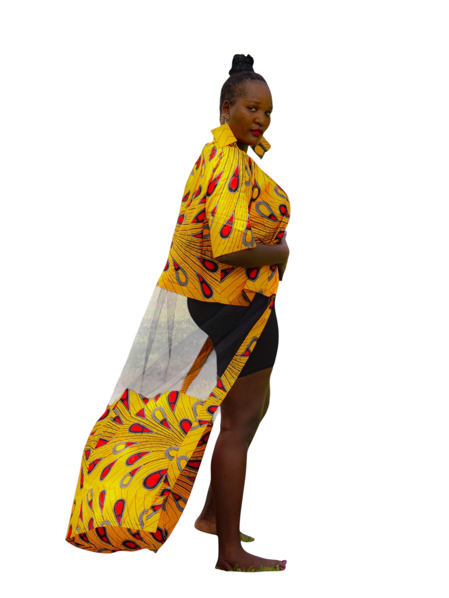 Mesh Kimono - orange Teardrops