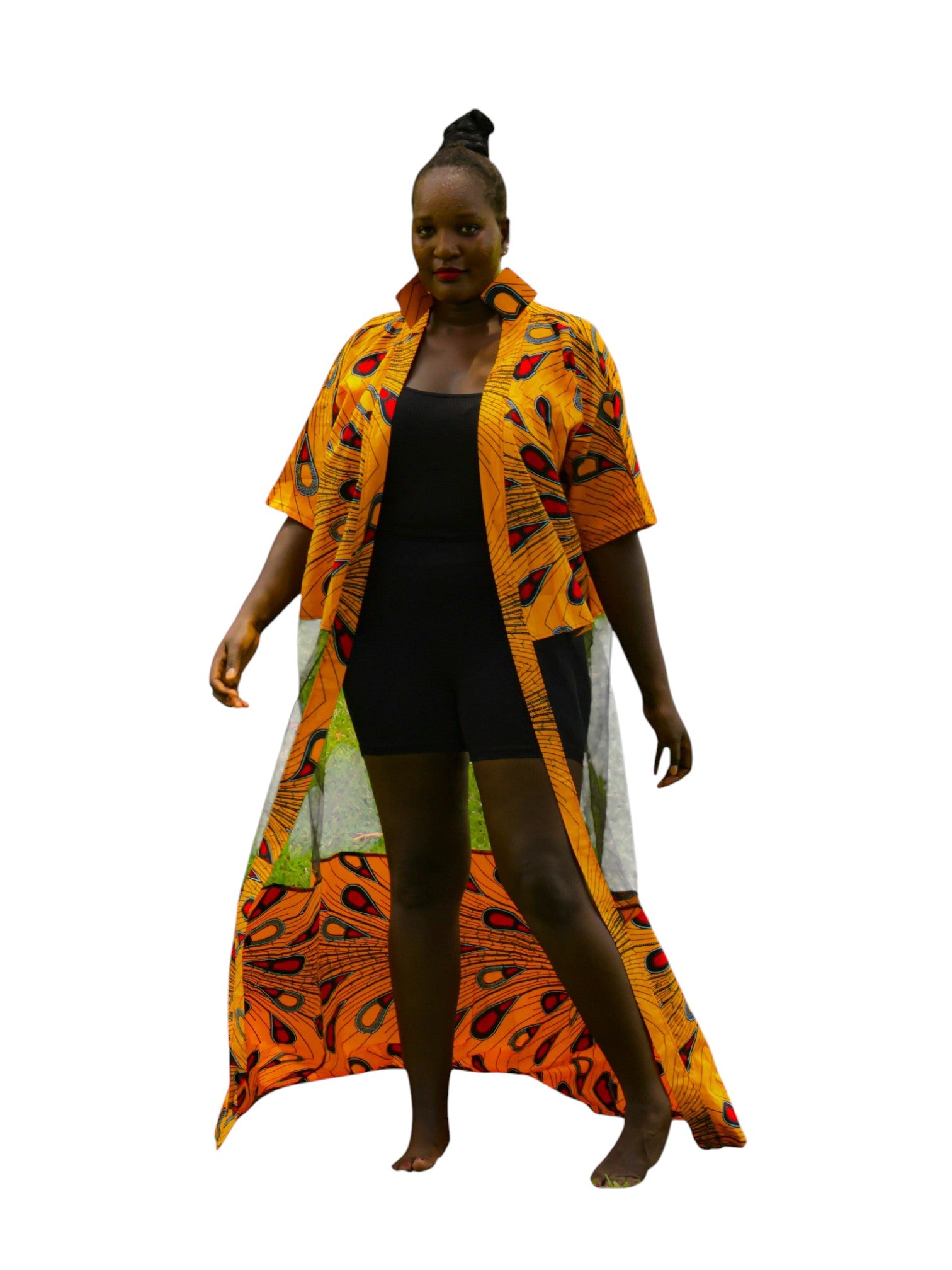 Mesh Kimono - orange Teardrops