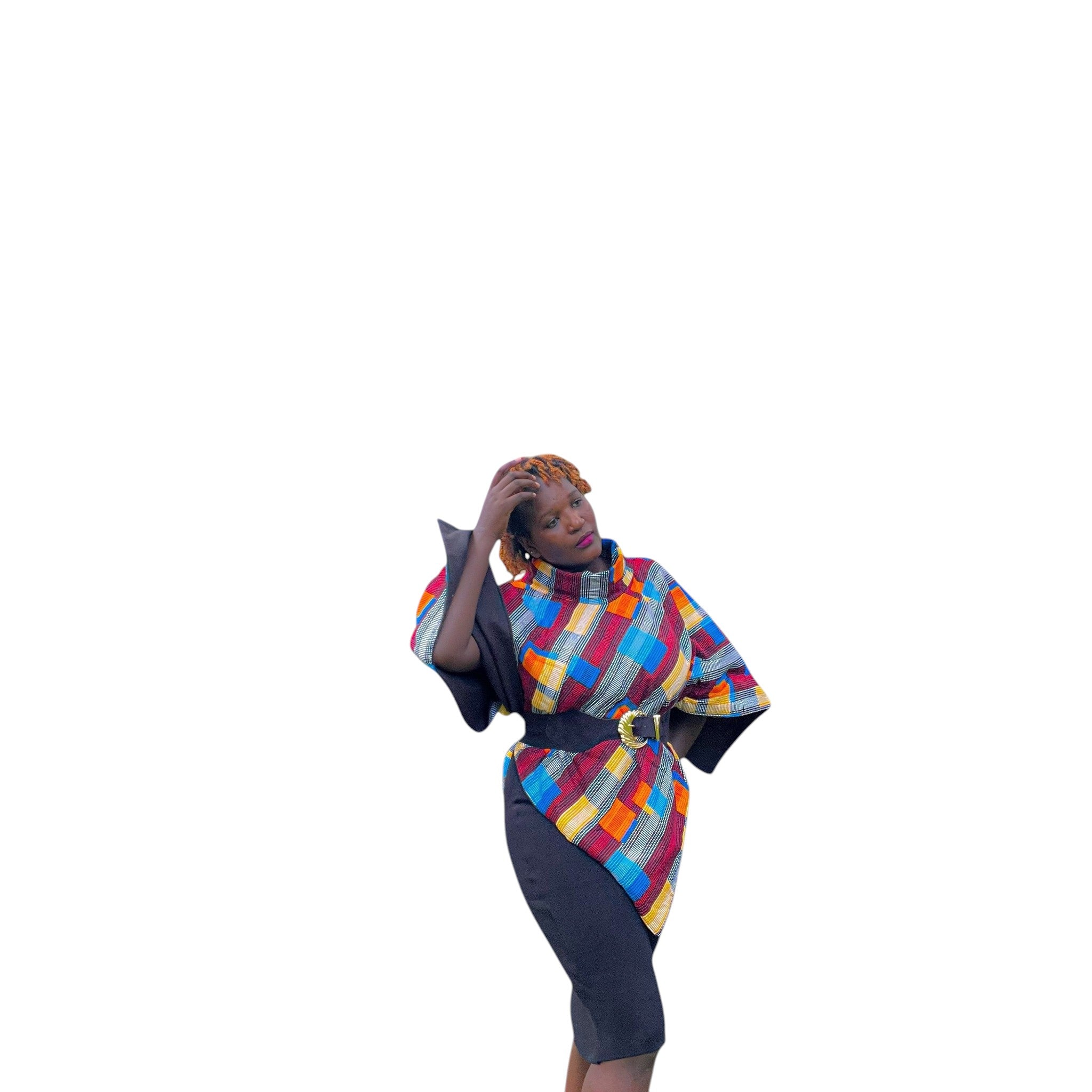 Ankara Poncho - Blue Maroon