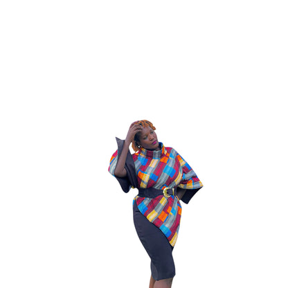 Ankara Poncho - Blue Maroon