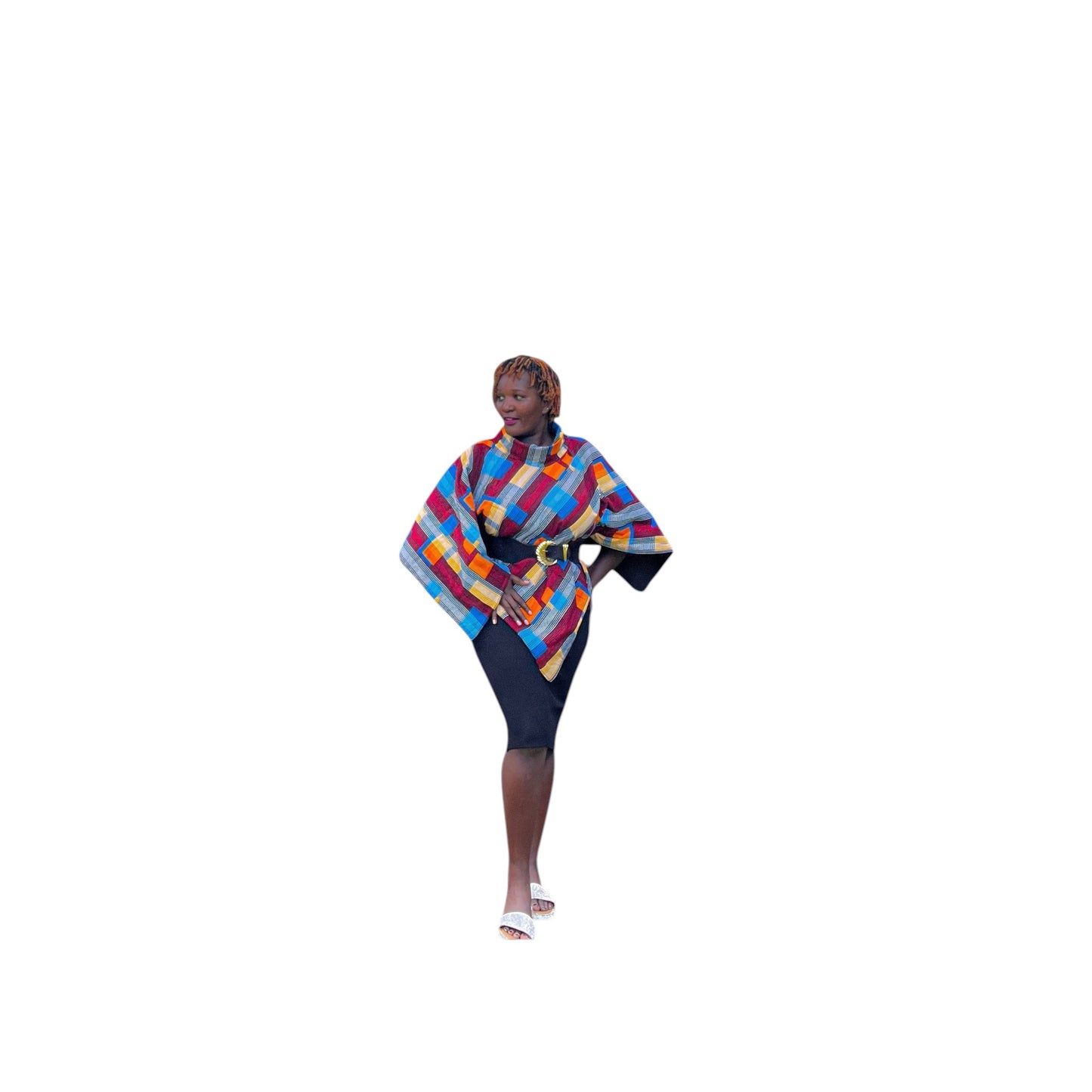 Ankara Poncho - Blue Maroon