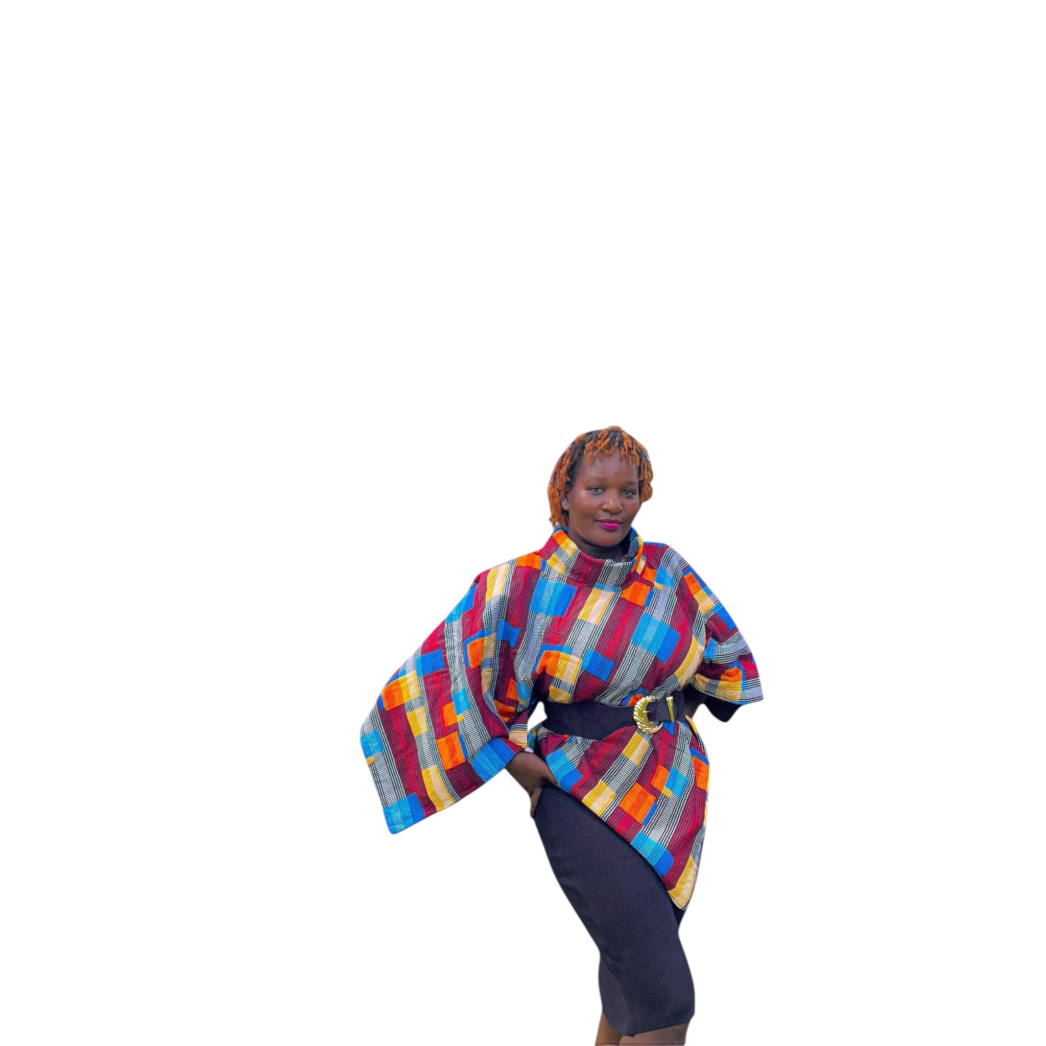 Ankara Poncho - Blue Maroon