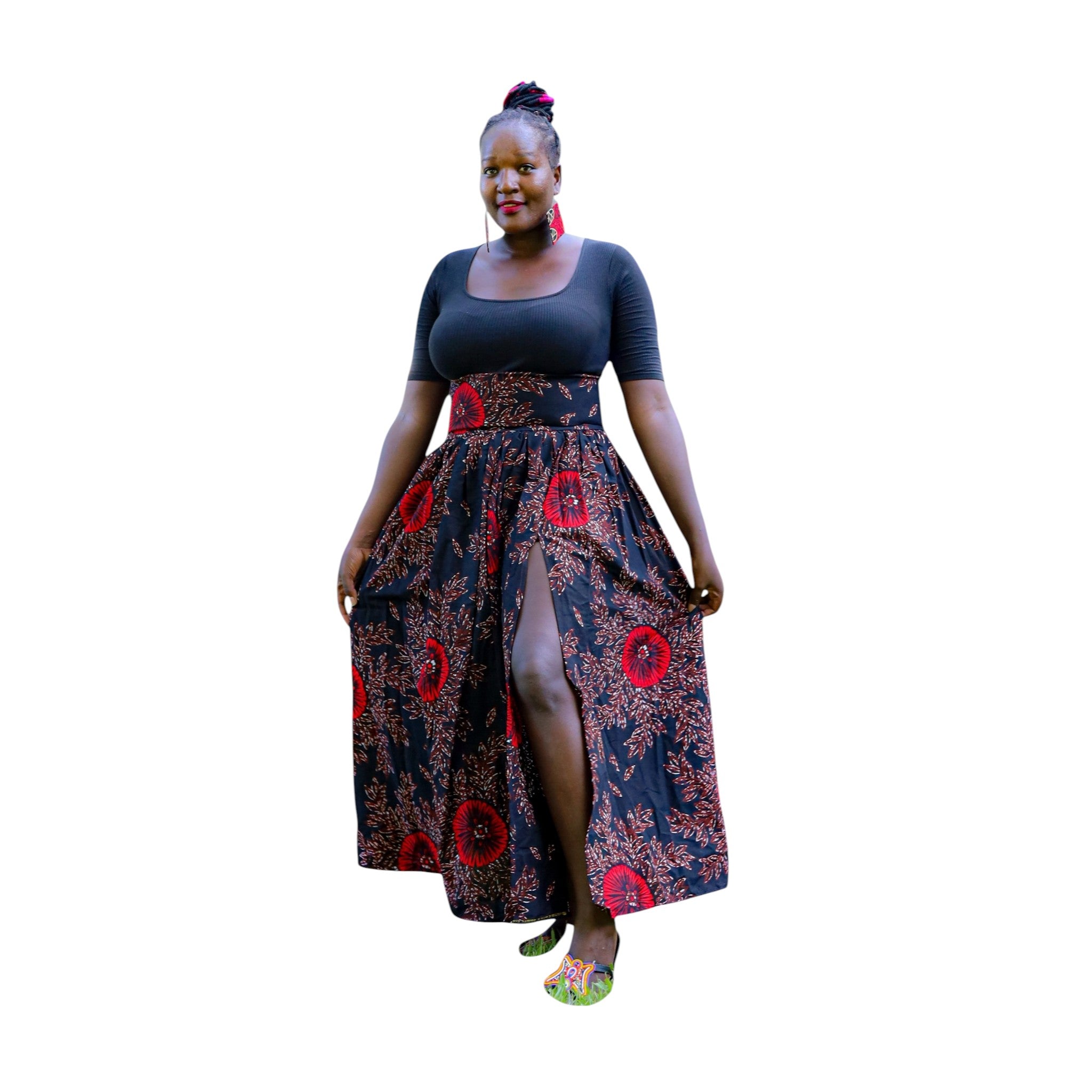 Ankara Maxi Skirt - Red dark brown