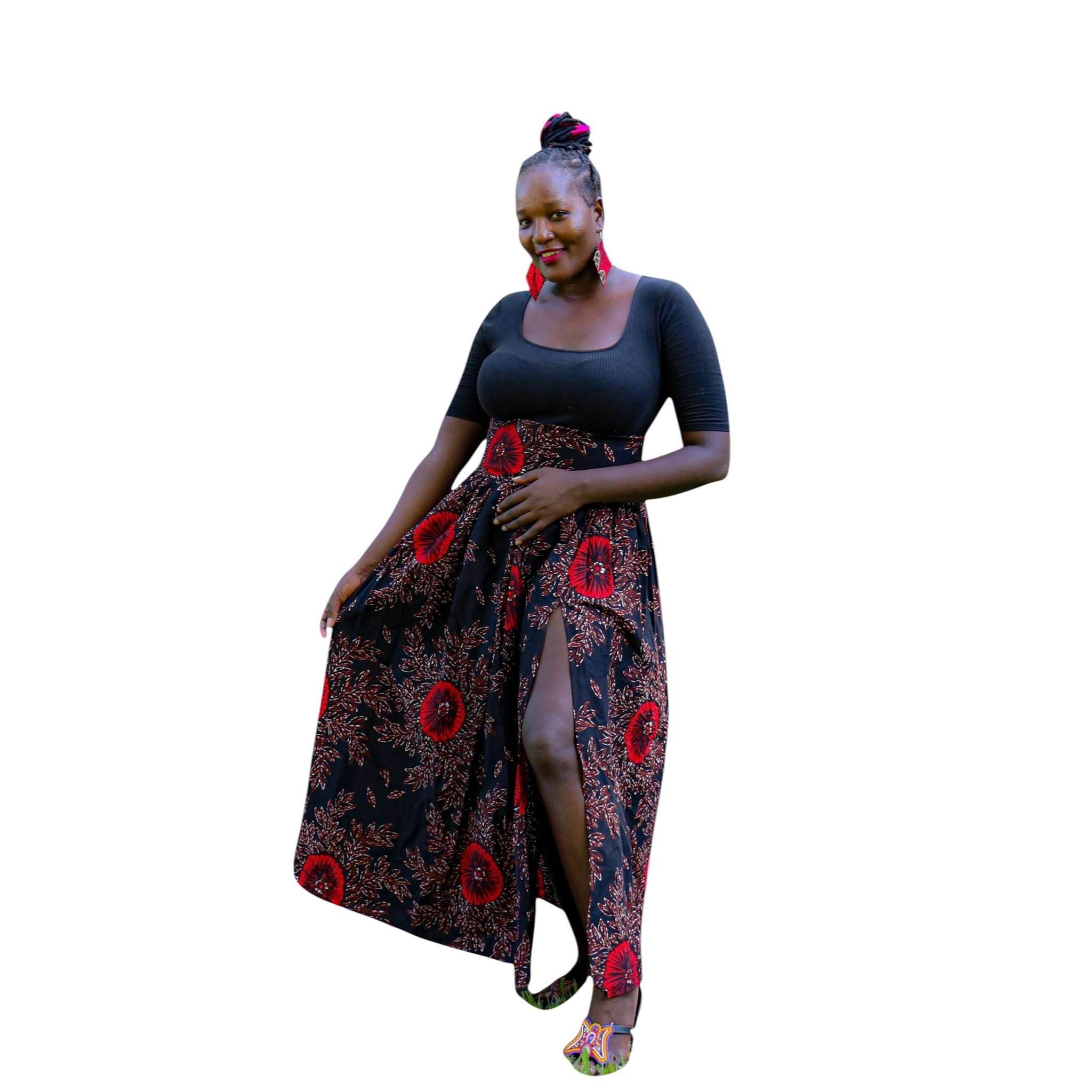 Ankara Maxi Skirt - Red dark brown